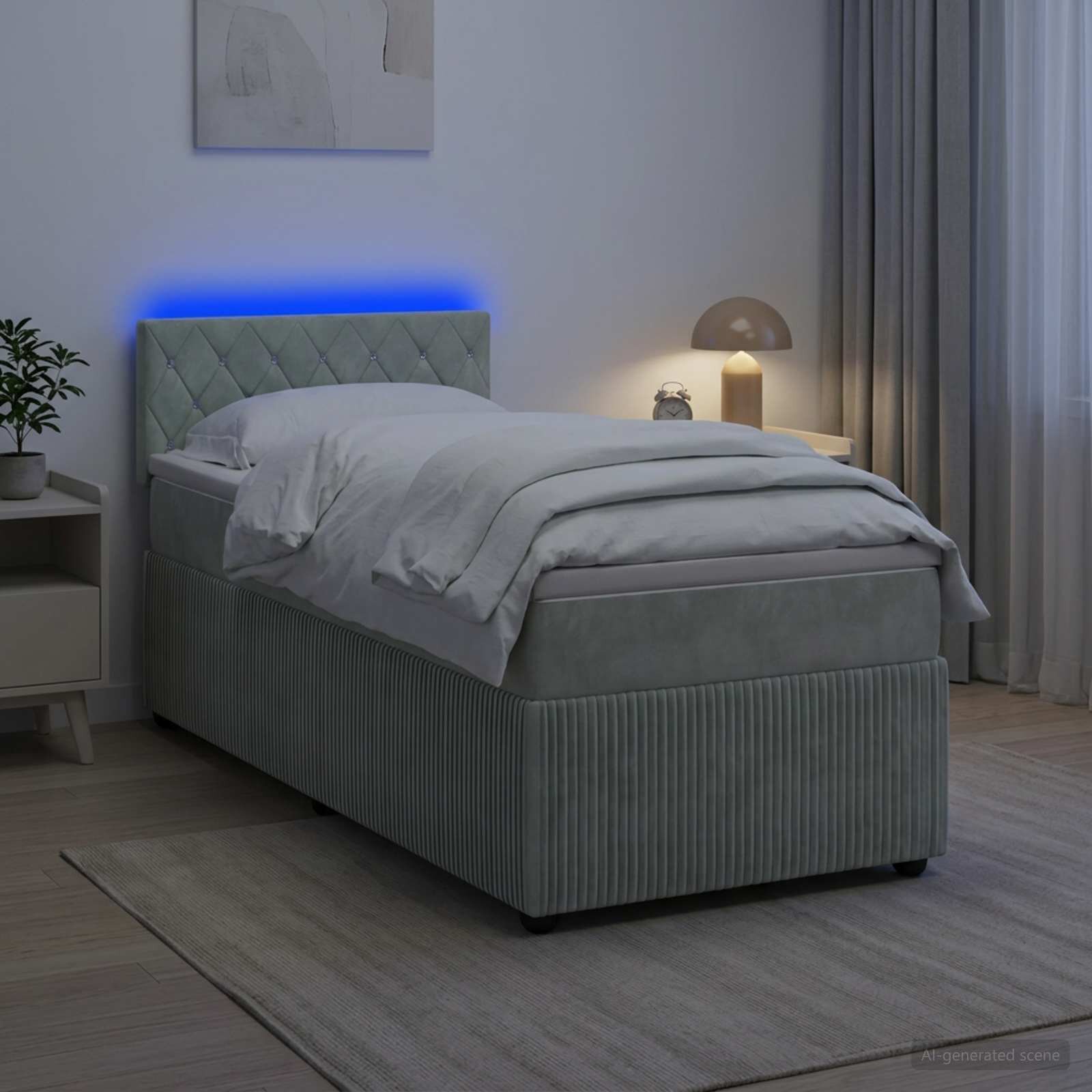 vidaXL Континентално легло с матрак Светлосиво 90 x 190 cm Кадифе