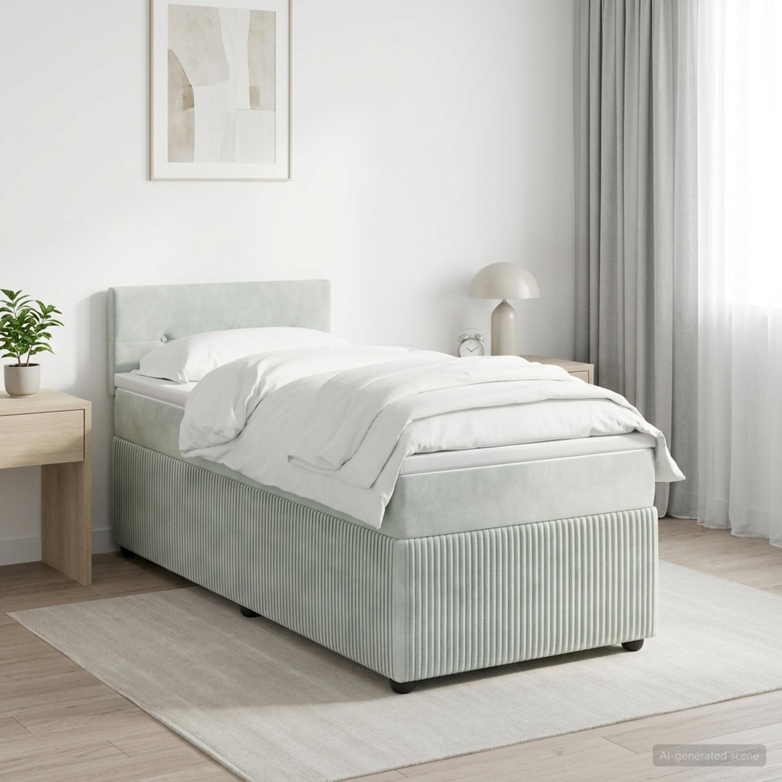 vidaXL Континентално легло с матрак Светлосиво 90 x 190 cm Кадифе