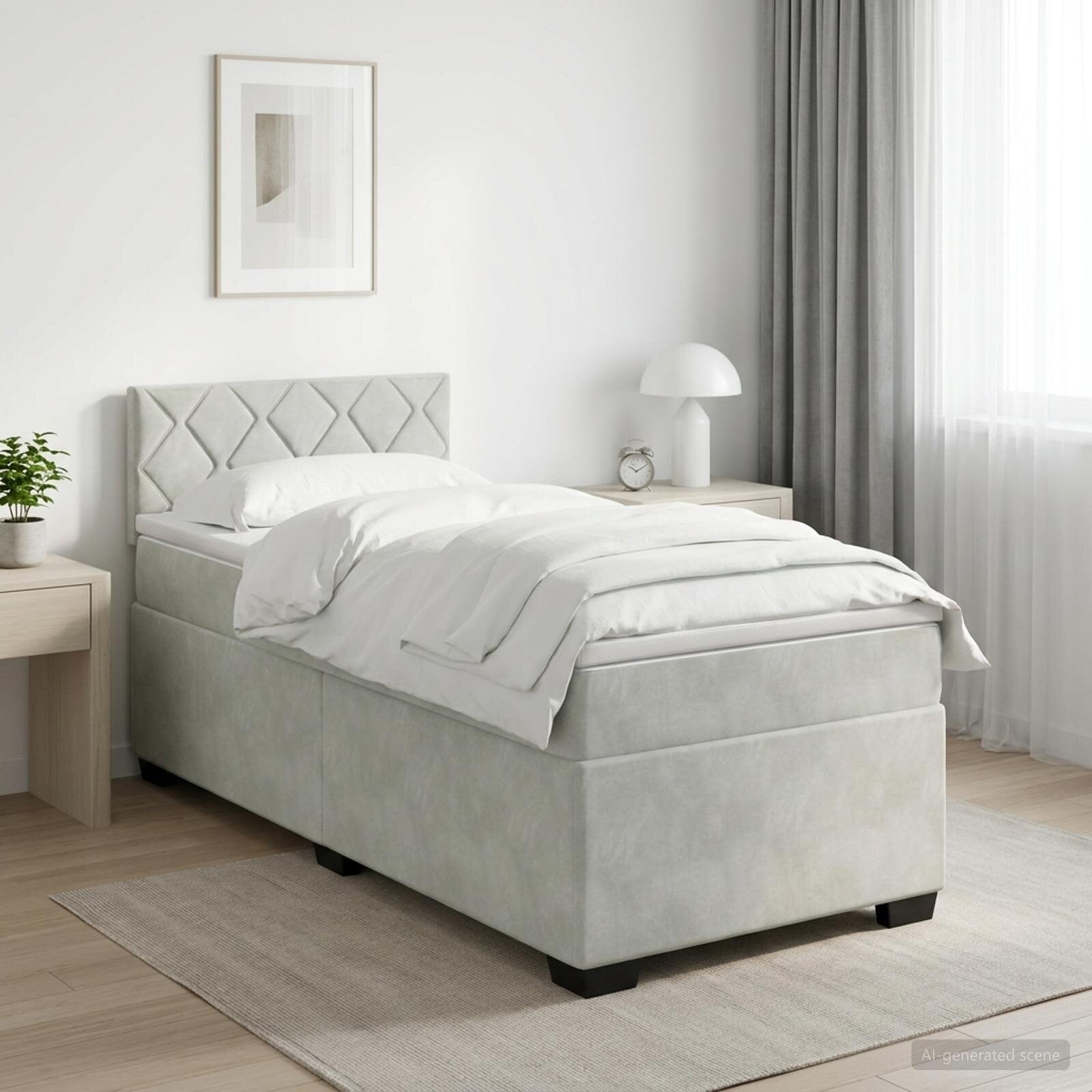 vidaXL Континентално легло с матрак Светлосиво 90 x 190 cm Кадифе