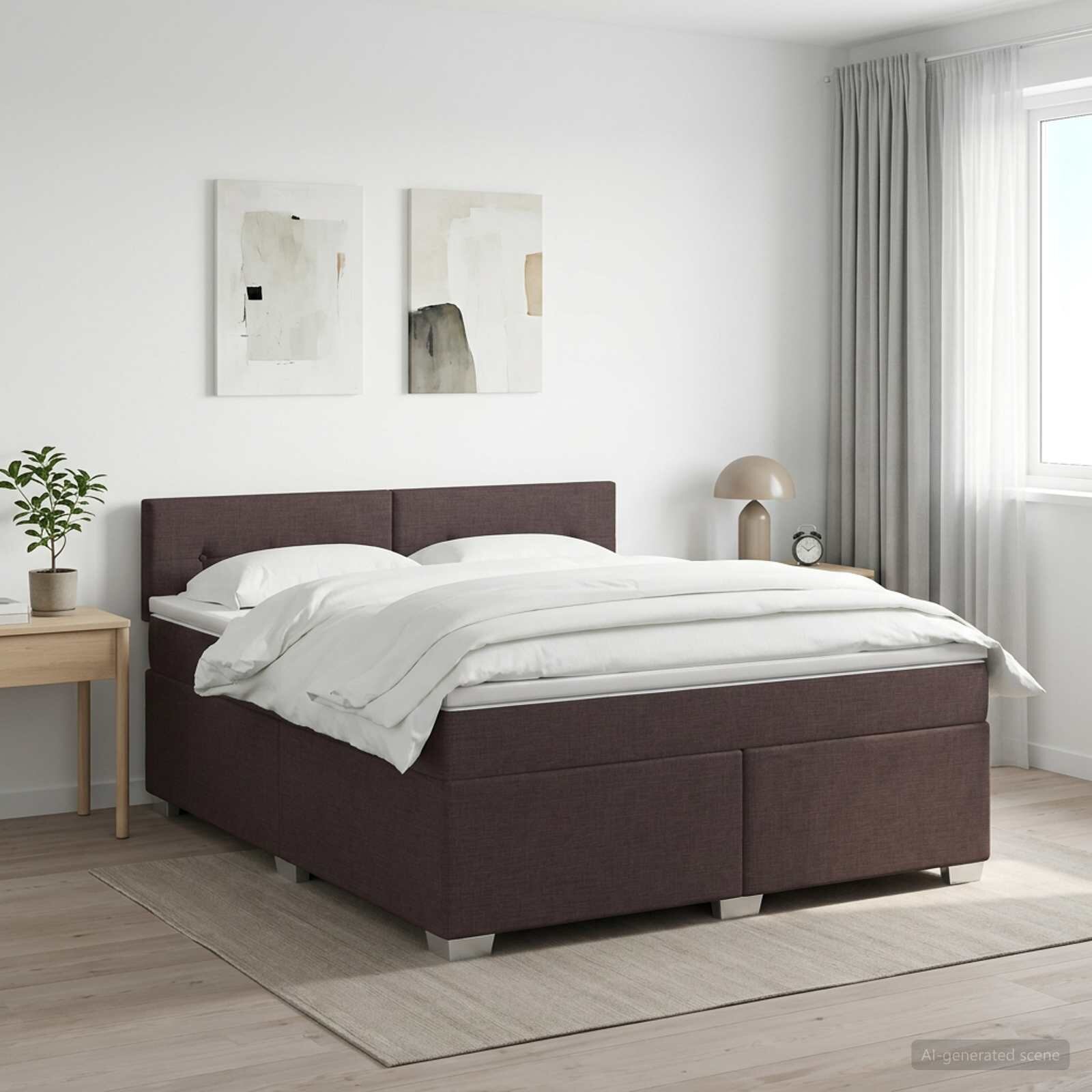 vidaXL Континентално легло с матрак Тъмен кафяв 140 x 190 cm Текстил