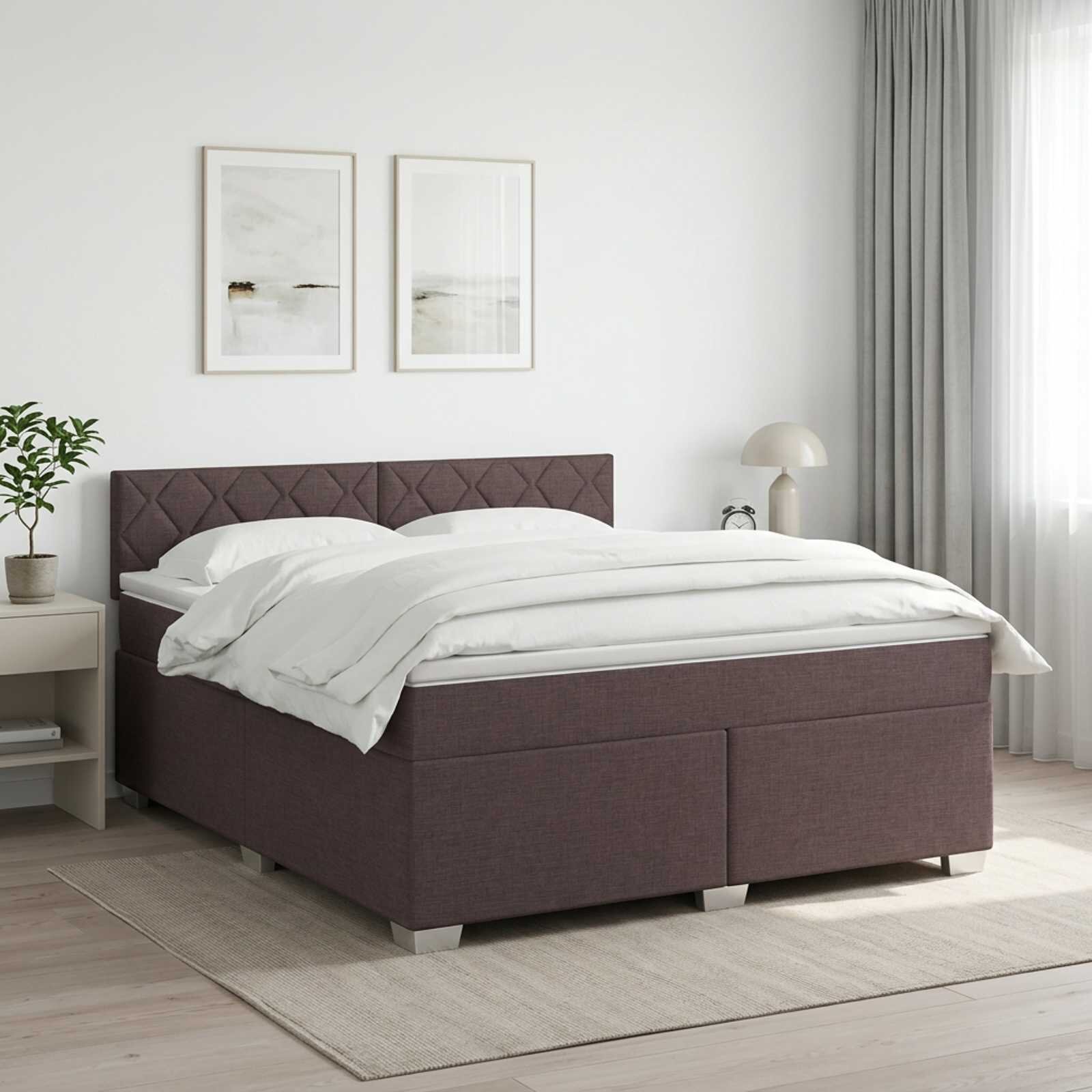 vidaXL Континентално легло с матрак Тъмен кафяв 140 x 190 cm Текстил