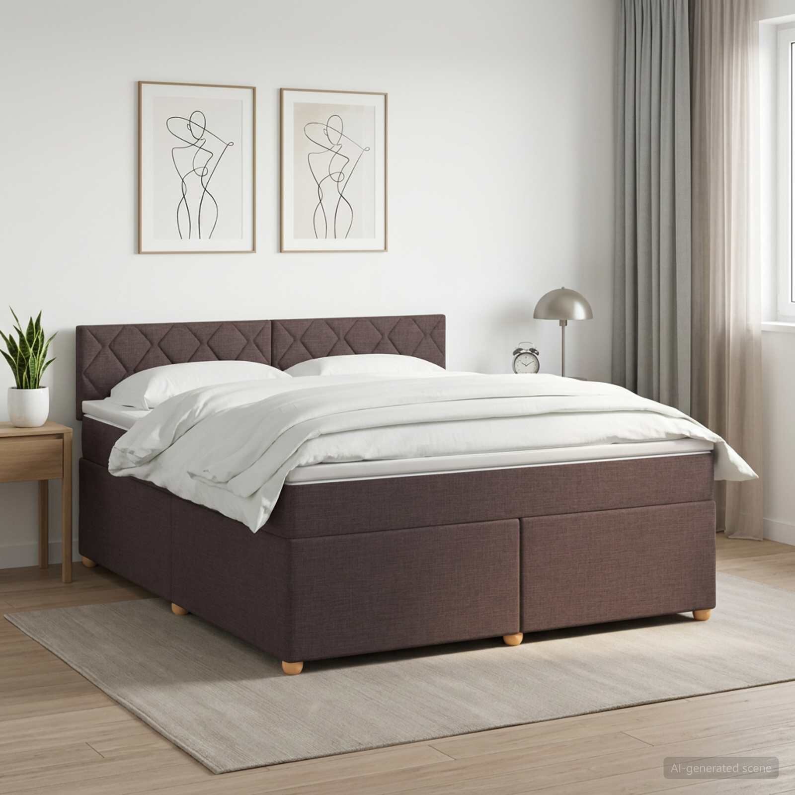vidaXL Континентално легло с матрак Тъмен кафяв 140 x 190 cm Текстил