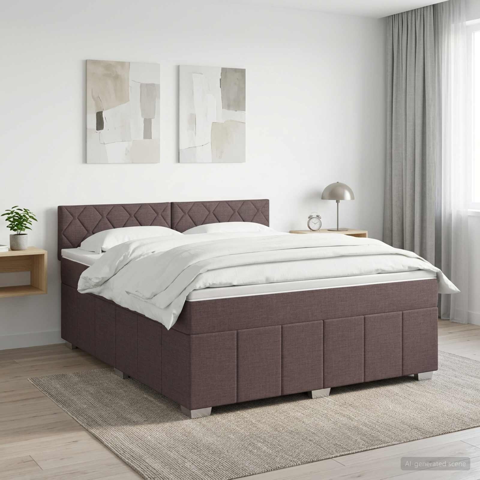 vidaXL Континентално легло с матрак Тъмен кафяв 160 x 200 cm Текстил