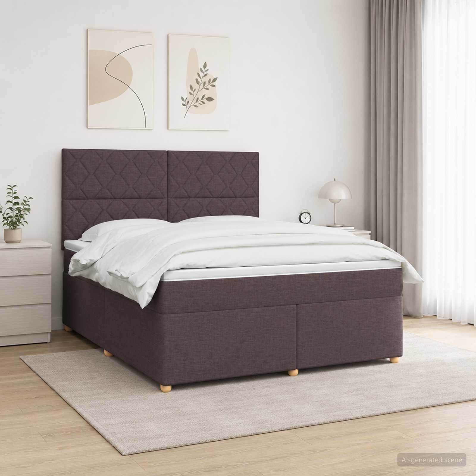 vidaXL Континентално легло с матрак Тъмен кафяв 160 x 200 cm Текстил