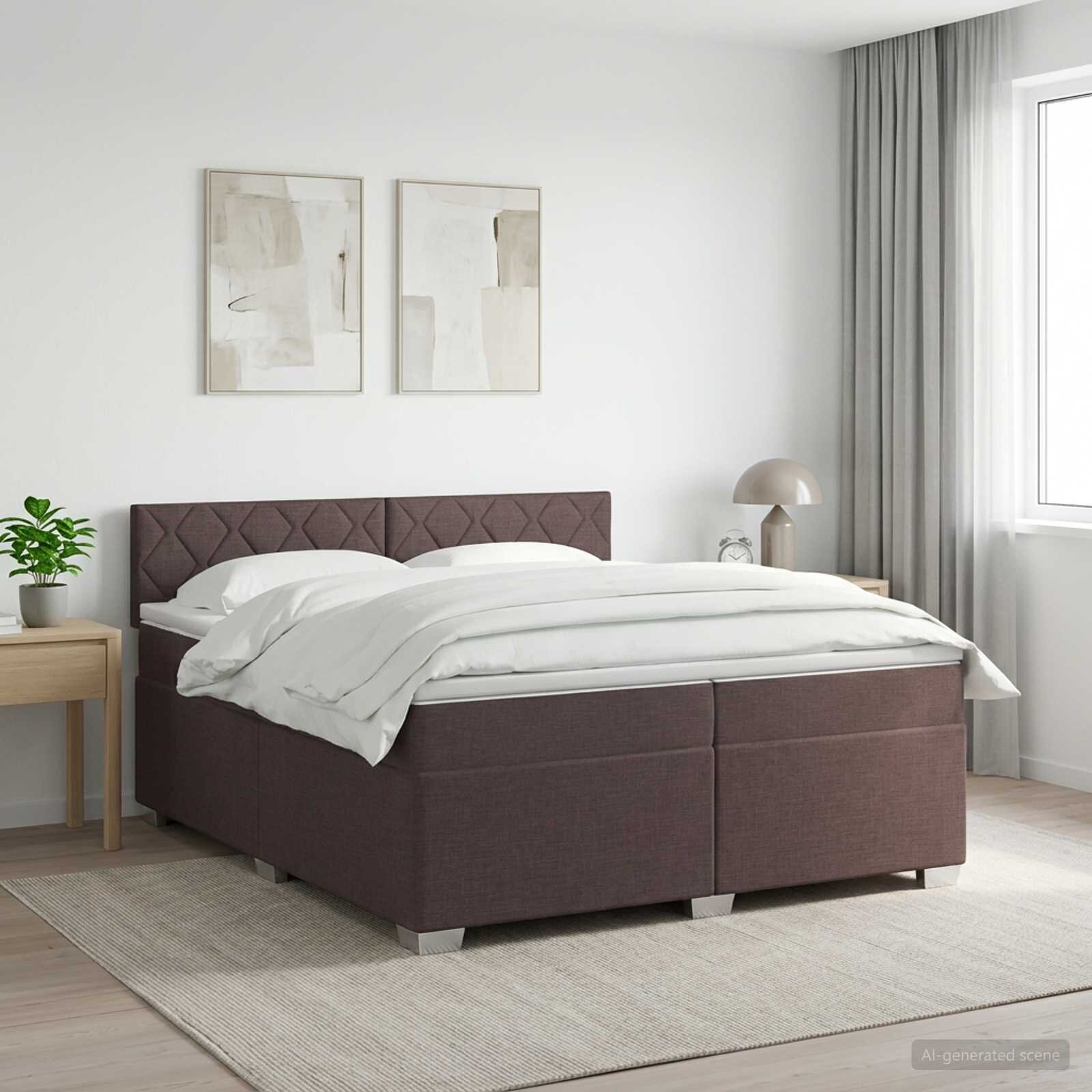 vidaXL Континентално легло с матрак Тъмен кафяв 200 x 200 cm Текстил