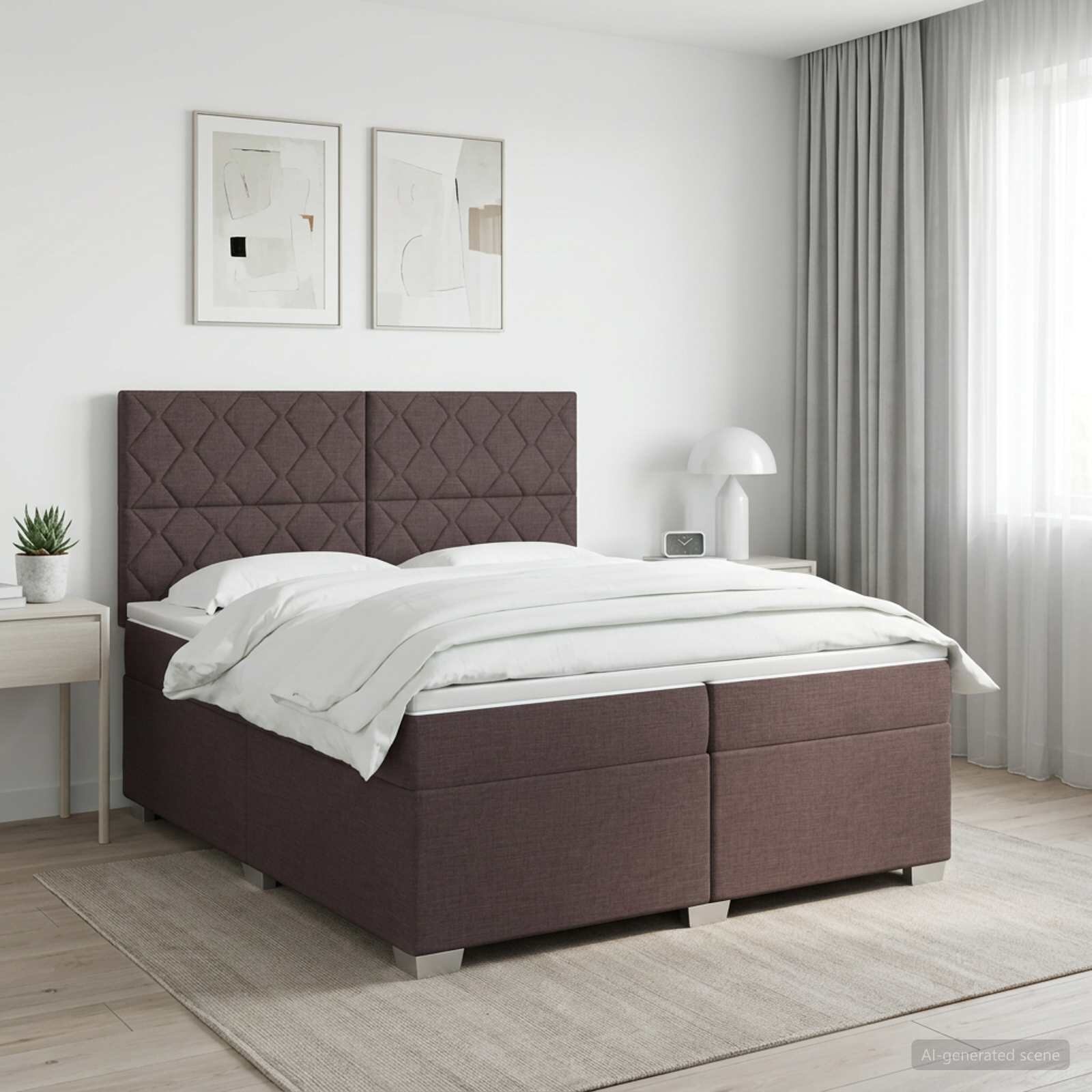 vidaXL Континентално легло с матрак Тъмен кафяв 200 x 200 cm Текстил