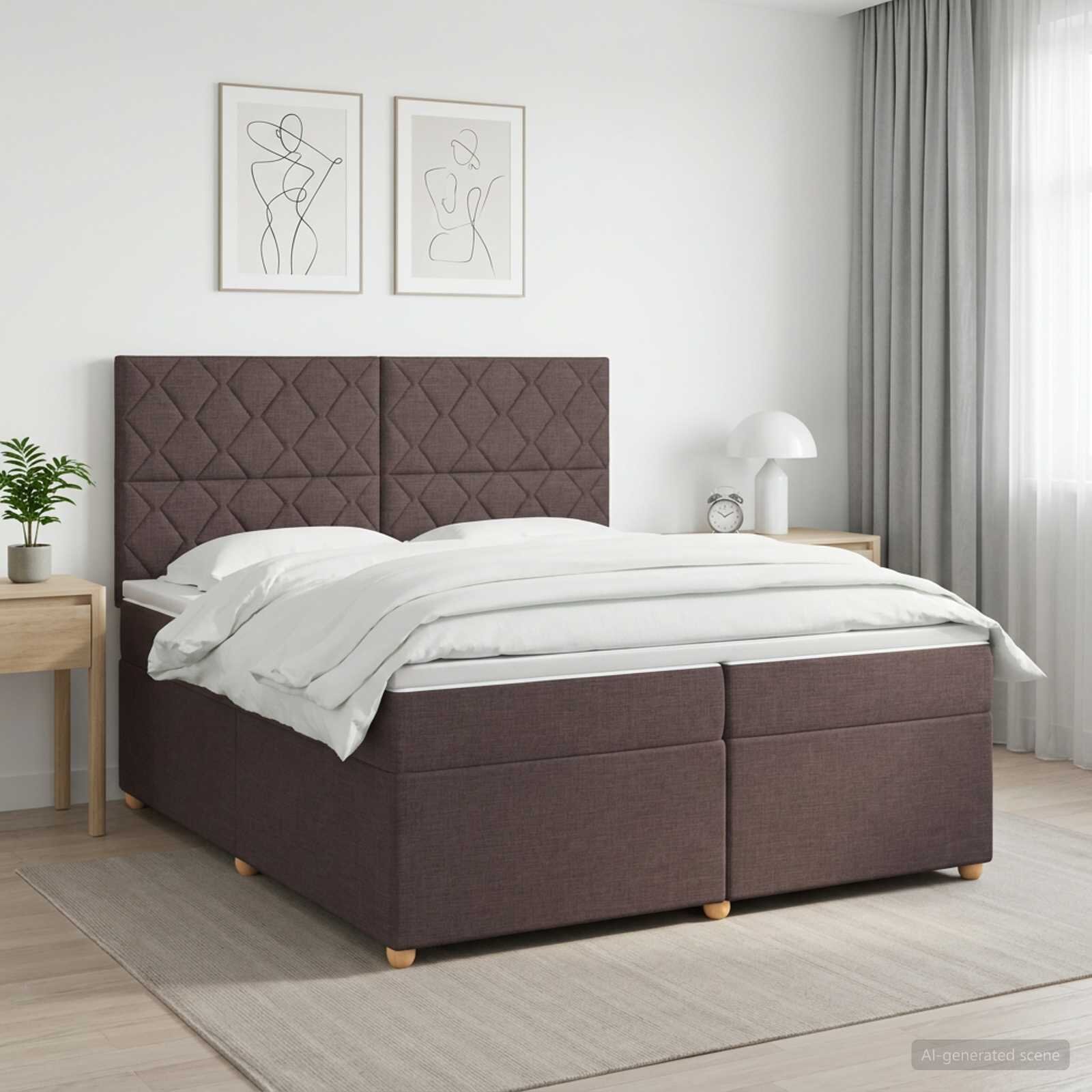 vidaXL Континентално легло с матрак Тъмен кафяв 200 x 200 cm Текстил