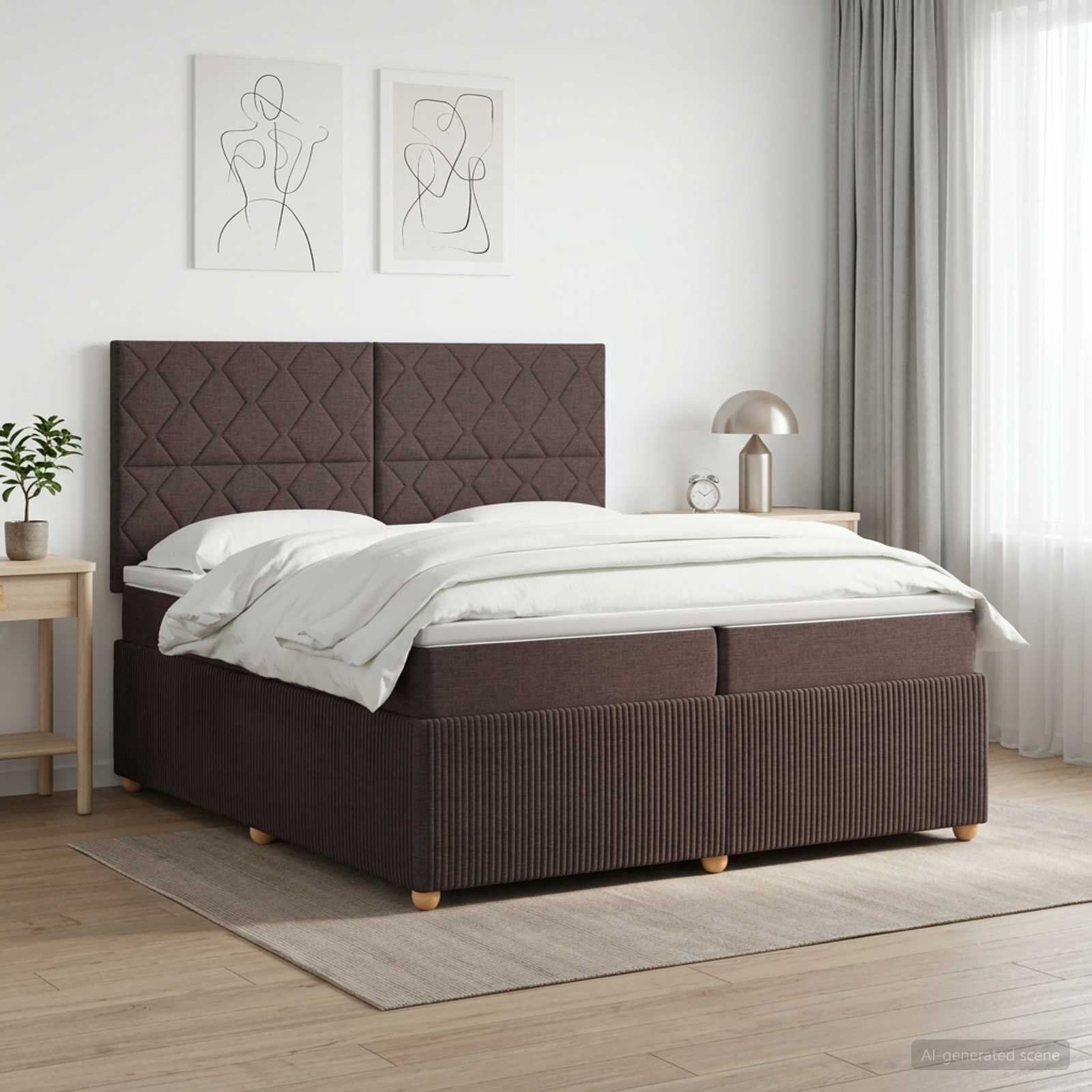 vidaXL Континентално легло с матрак Тъмен кафяв 200 x 200 cm Текстил