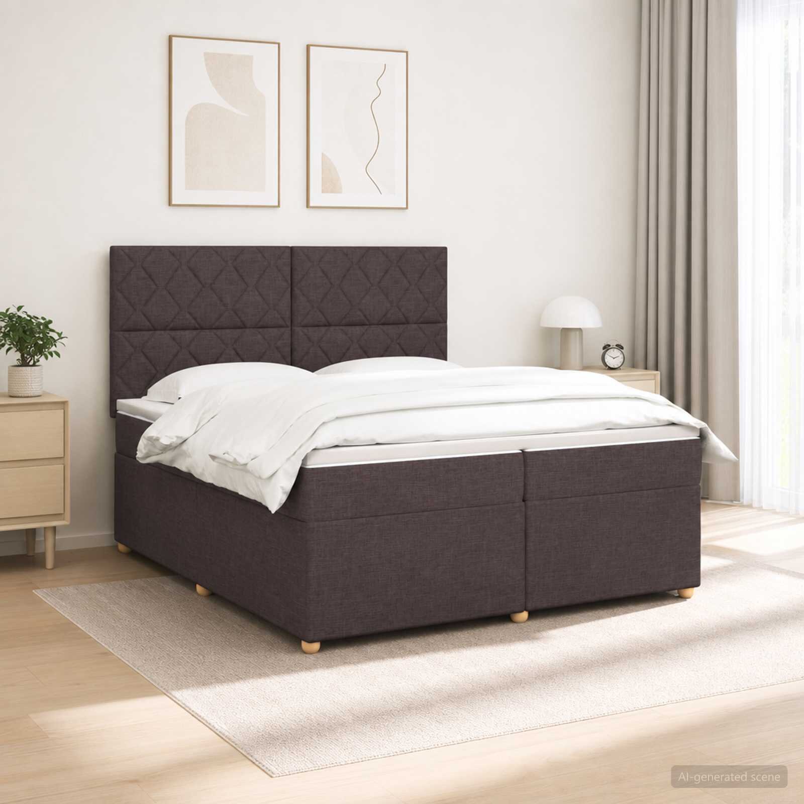 vidaXL Континентално легло с матрак Тъмен кафяв 200 x 200 cm Текстил