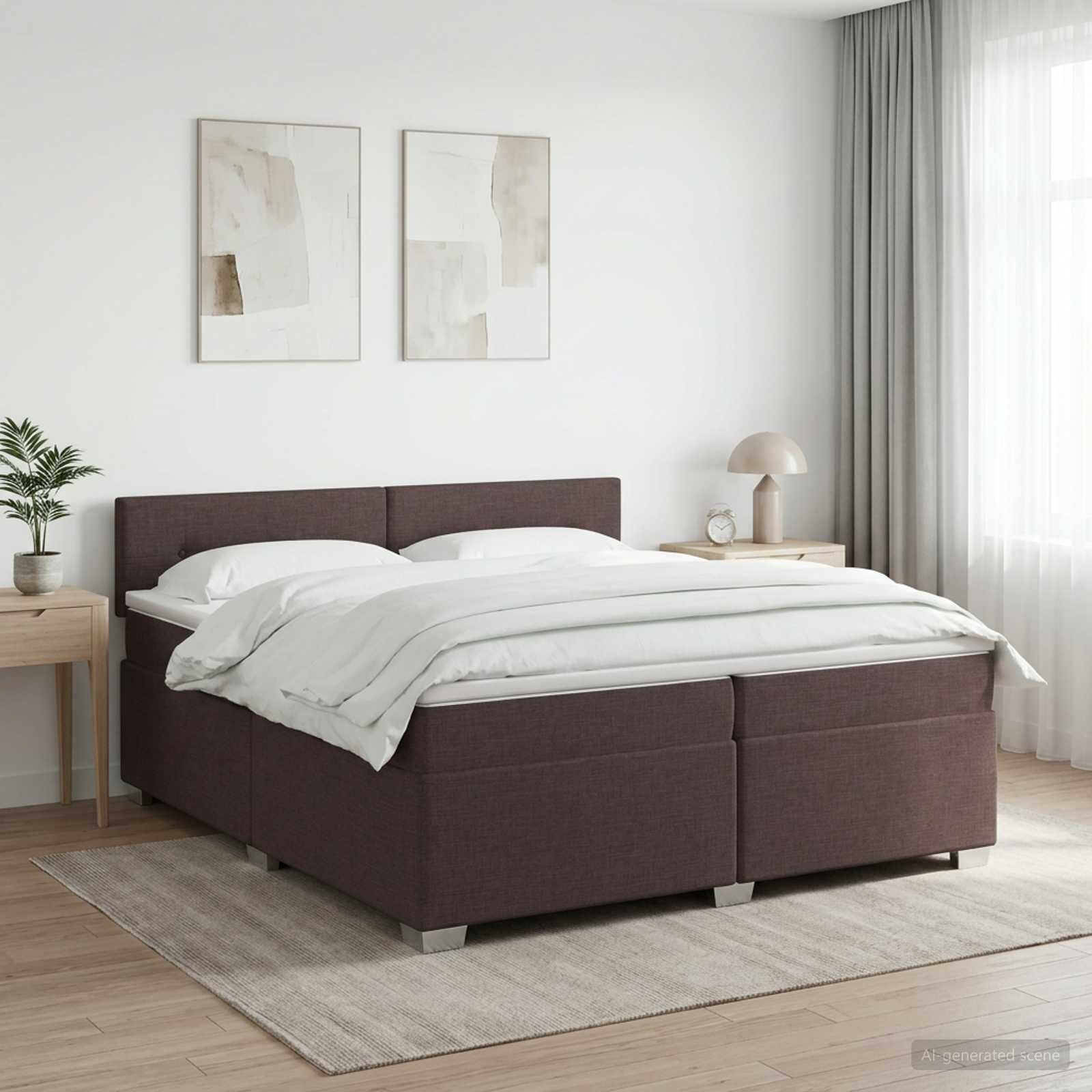 vidaXL Континентално легло с матрак Тъмен кафяв 200 x 200 cm Текстил