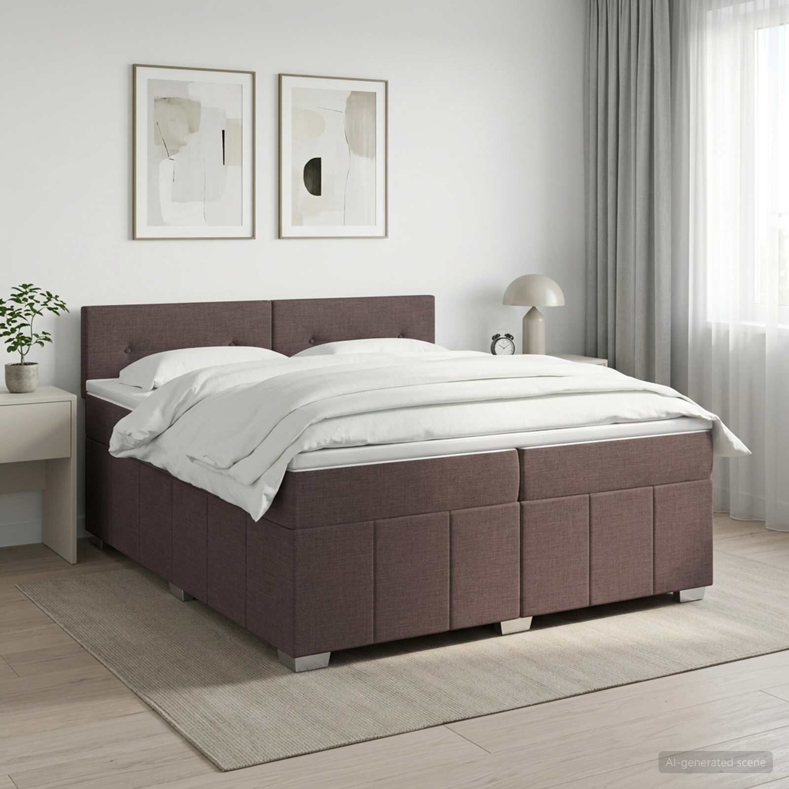 vidaXL Континентално легло с матрак Тъмен кафяв 200 x 200 cm Текстил