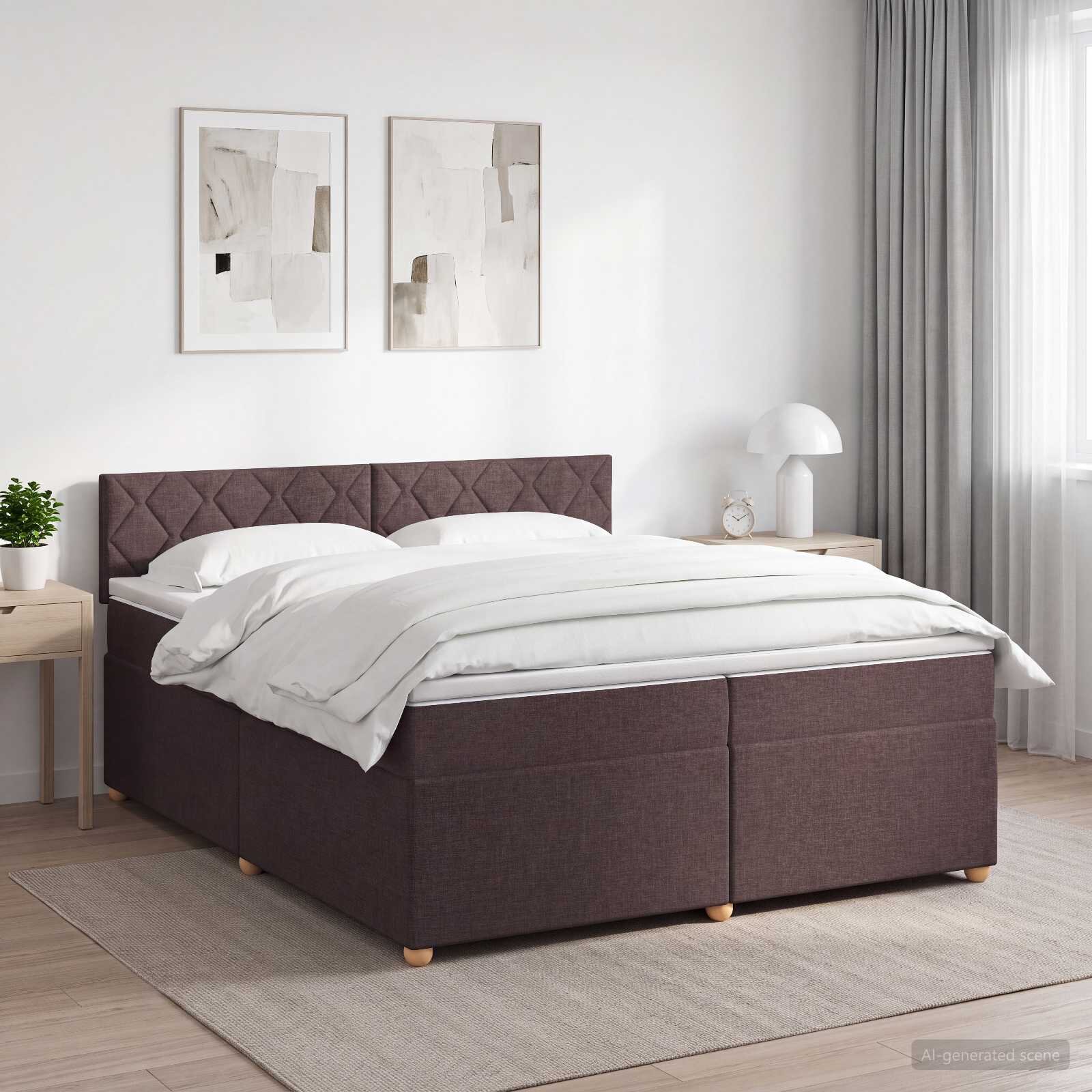 vidaXL Континентално легло с матрак Тъмен кафяв 200 x 200 cm Текстил