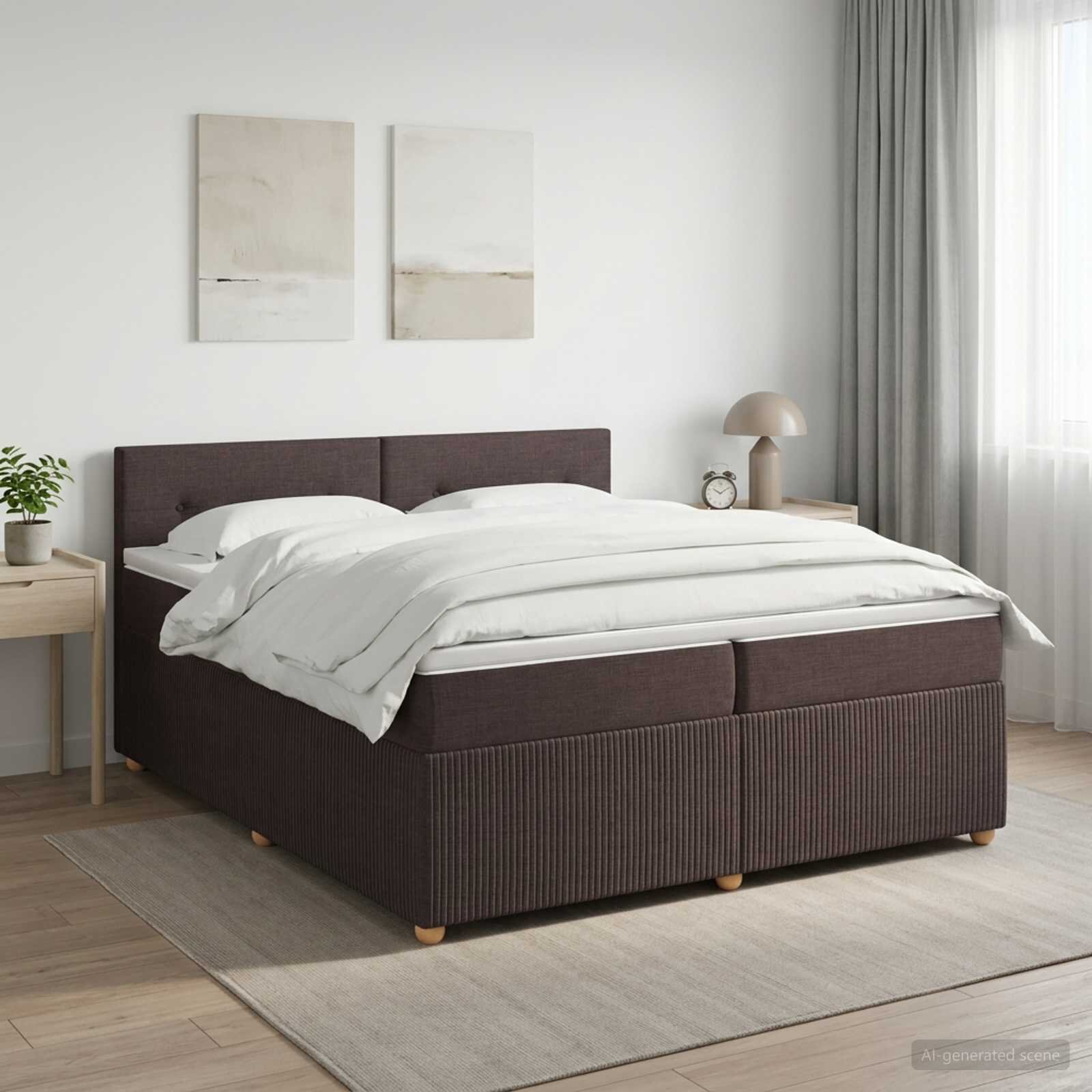 vidaXL Континентално легло с матрак Тъмен кафяв 200 x 200 cm Текстил
