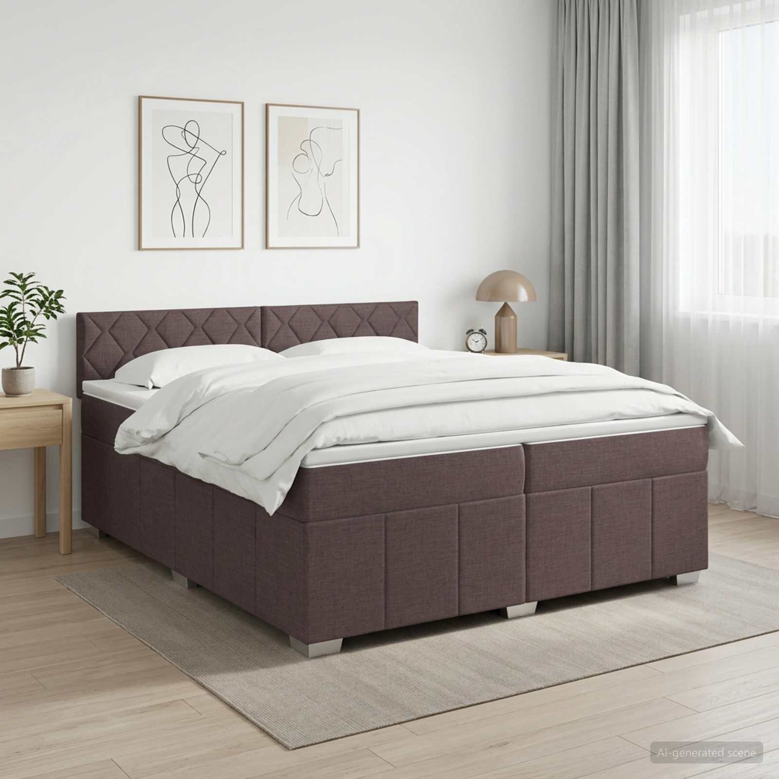 vidaXL Континентално легло с матрак Тъмен кафяв 200 x 200 cm Текстил
