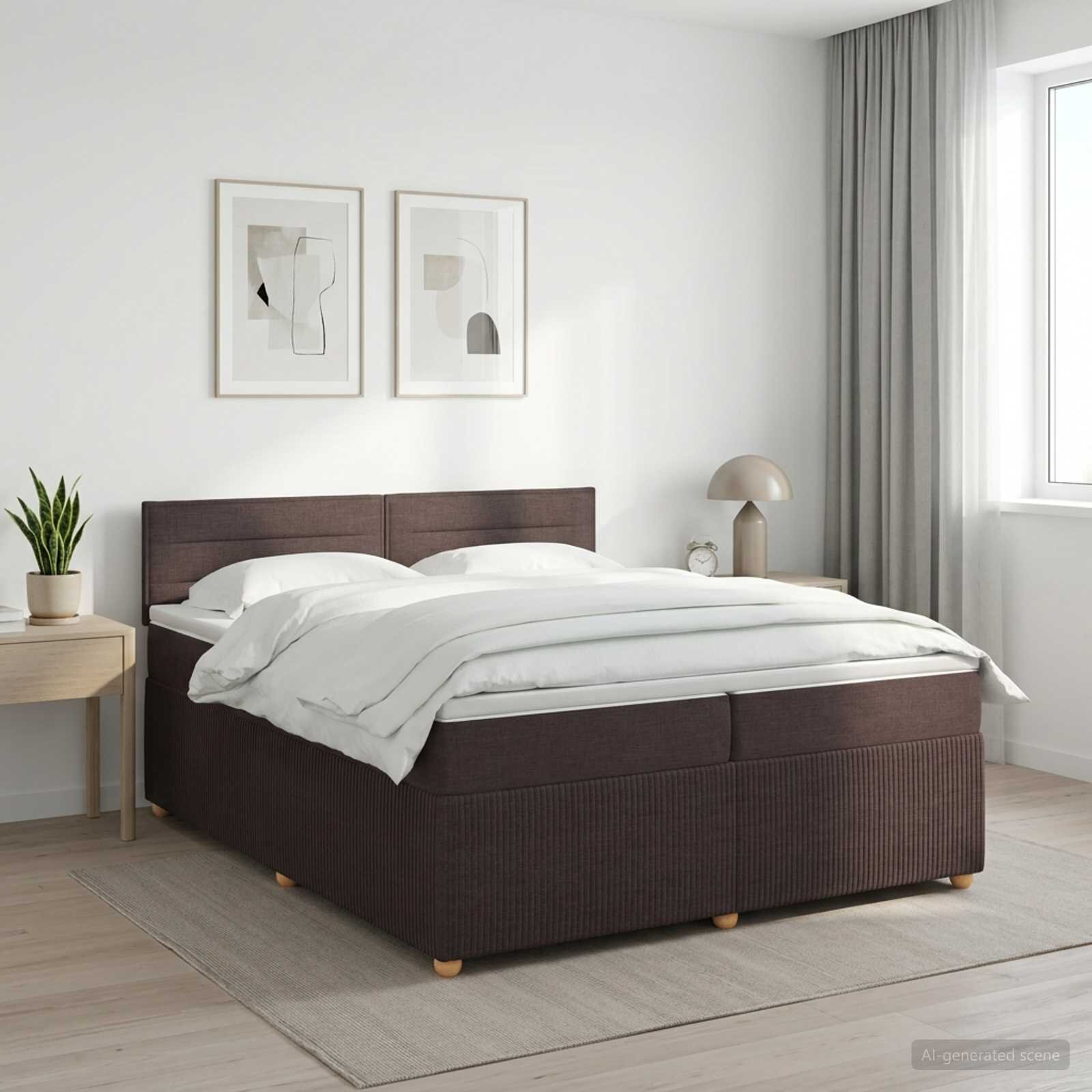 vidaXL Континентално легло с матрак Тъмен кафяв 200 x 200 cm Текстил
