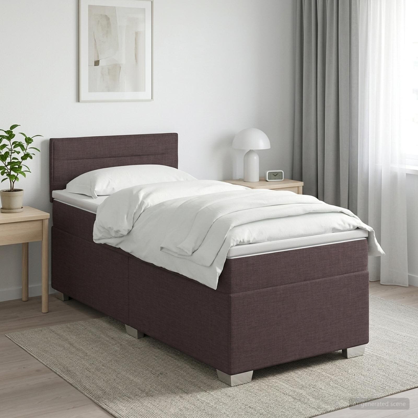 vidaXL Континентално легло с матрак Тъмен кафяв 90 x 190 cm Текстил