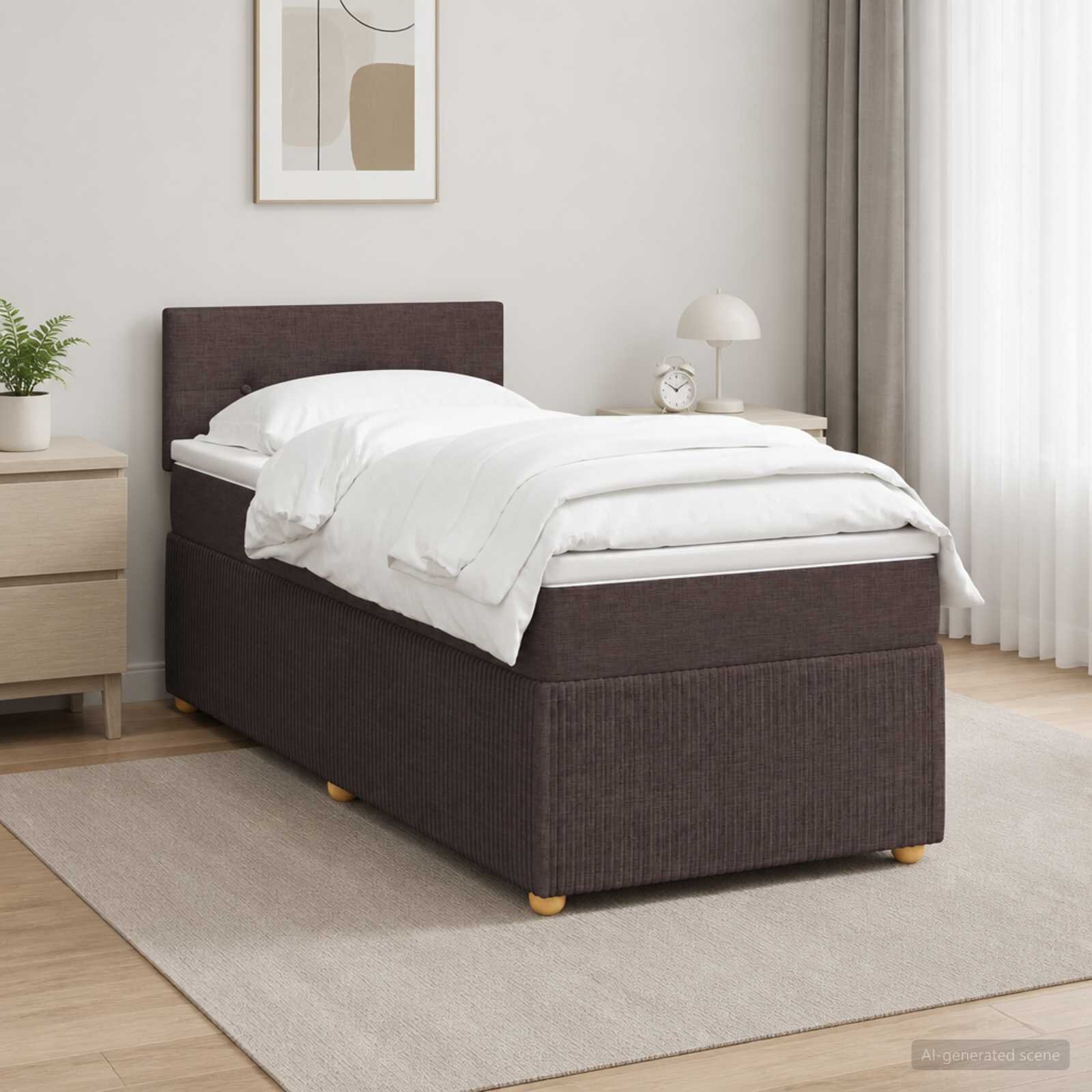 vidaXL Континентално легло с матрак Тъмен кафяв 90 x 190 cm Текстил