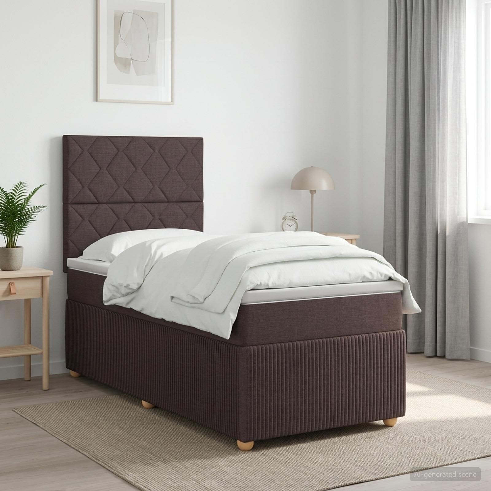 vidaXL Континентално легло с матрак Тъмен кафяв 90 x 190 cm Текстил
