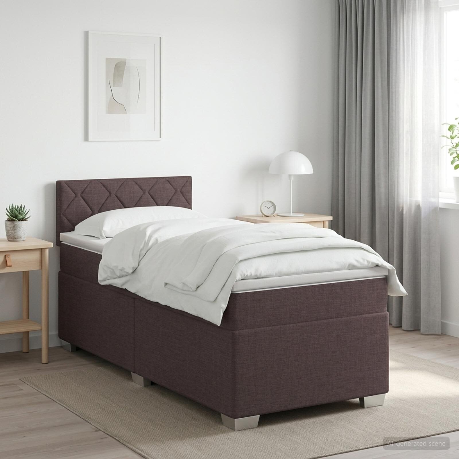 vidaXL Континентално легло с матрак Тъмен кафяв 90 x 200 cm Текстил