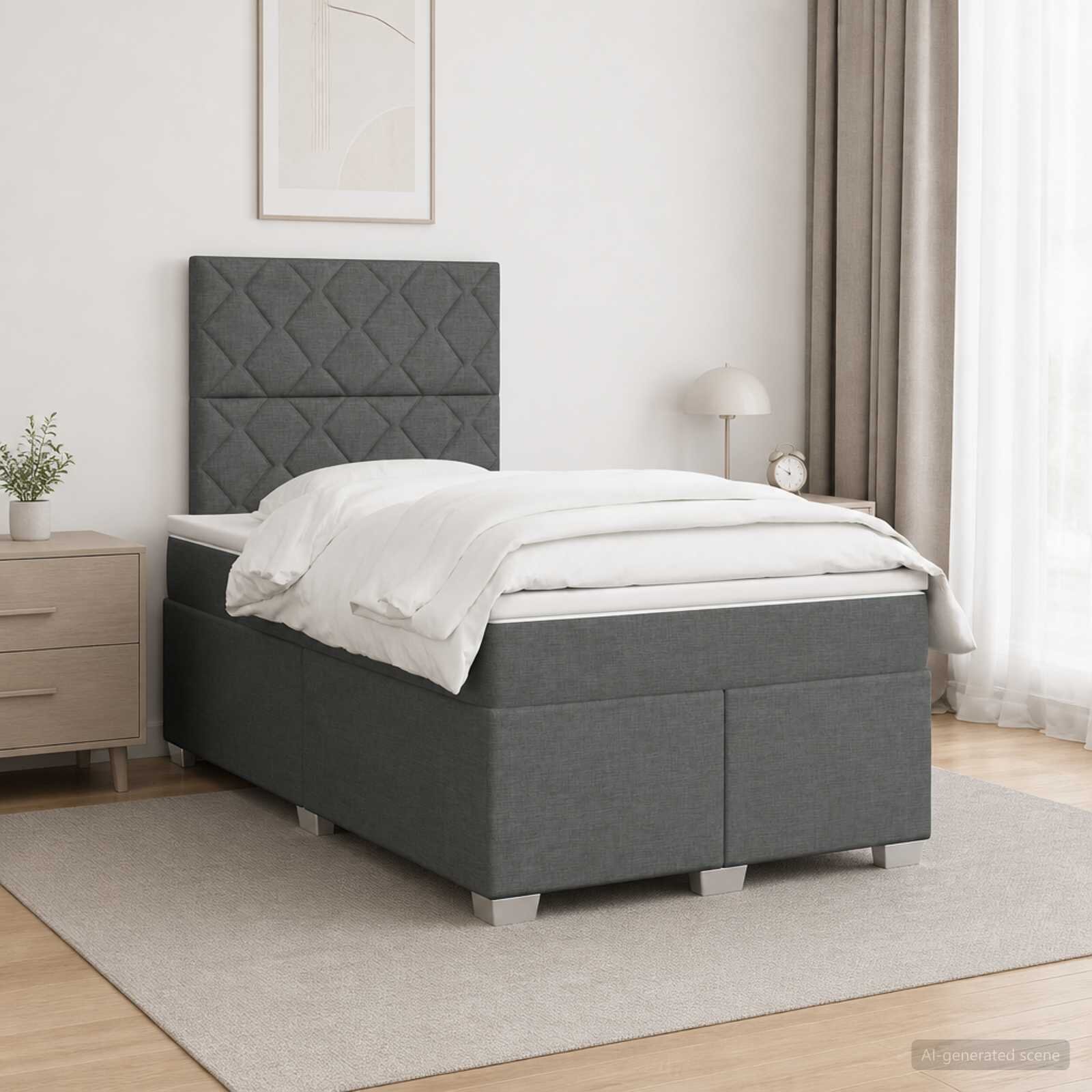 vidaXL Континентално легло с матрак Тъмносиво 120 x 190 cm Текстил