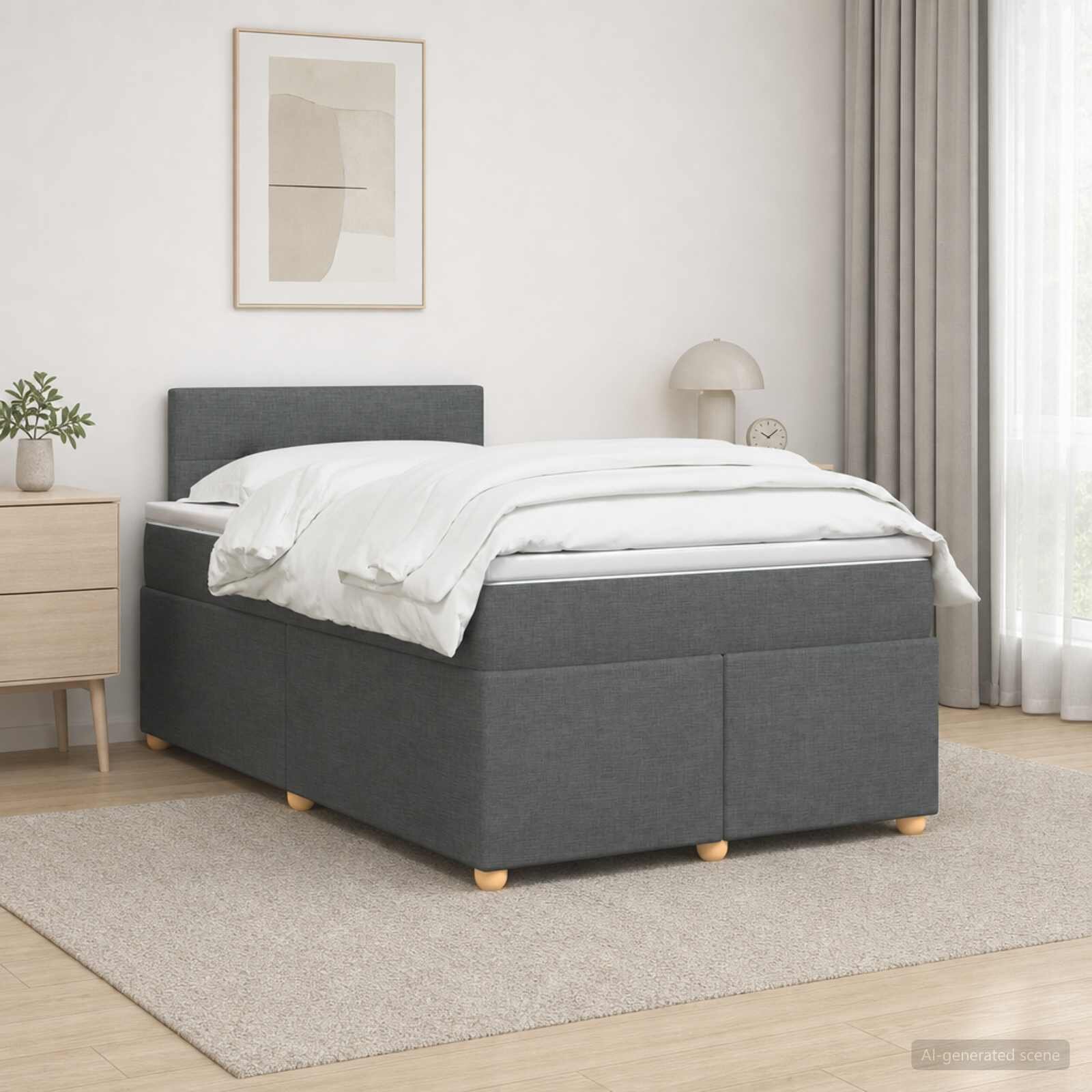 vidaXL Континентално легло с матрак Тъмносиво 120 x 190 cm Текстил