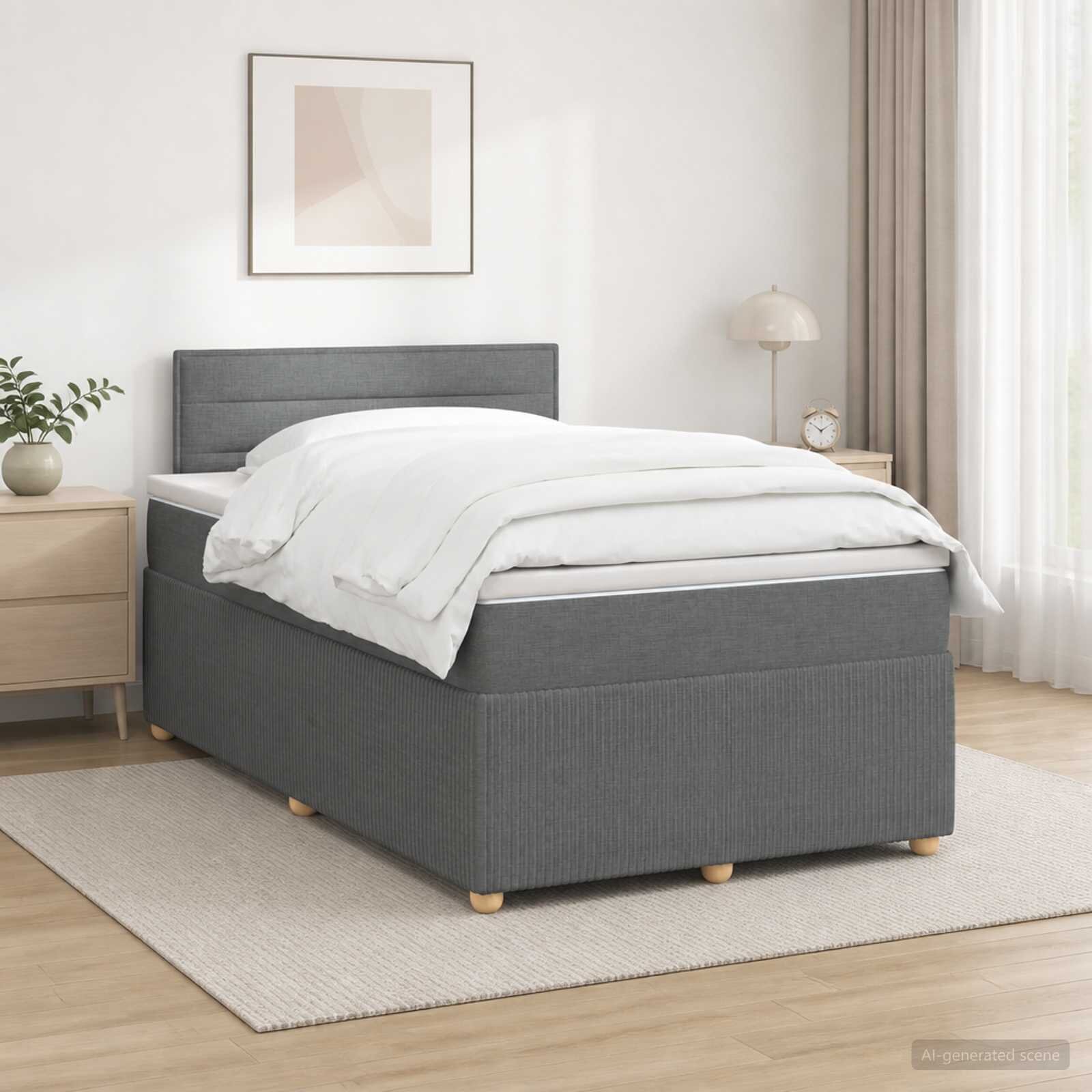 vidaXL Континентално легло с матрак Тъмносиво 120 x 190 cm Текстил
