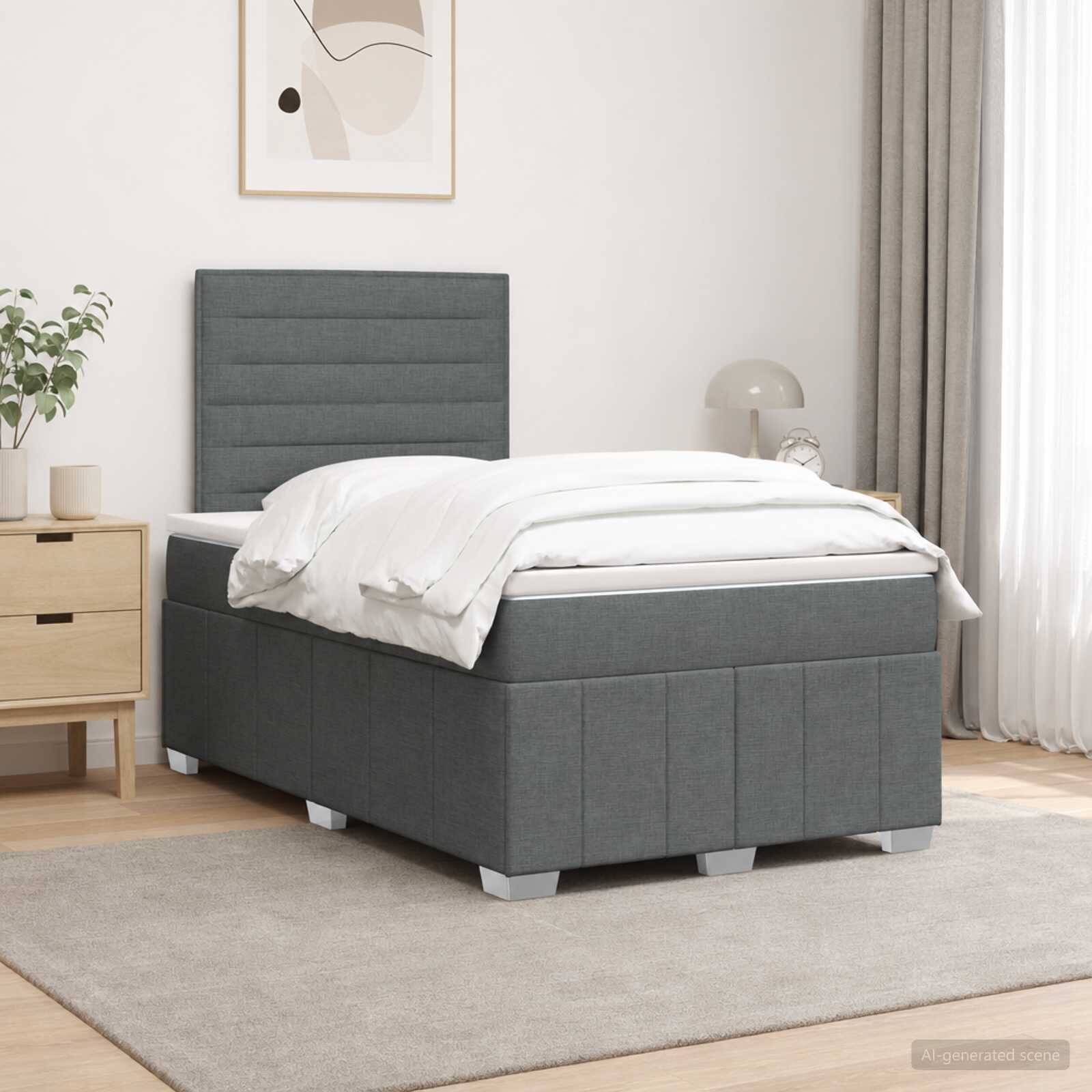 vidaXL Континентално легло с матрак Тъмносиво 120 x 190 cm Текстил