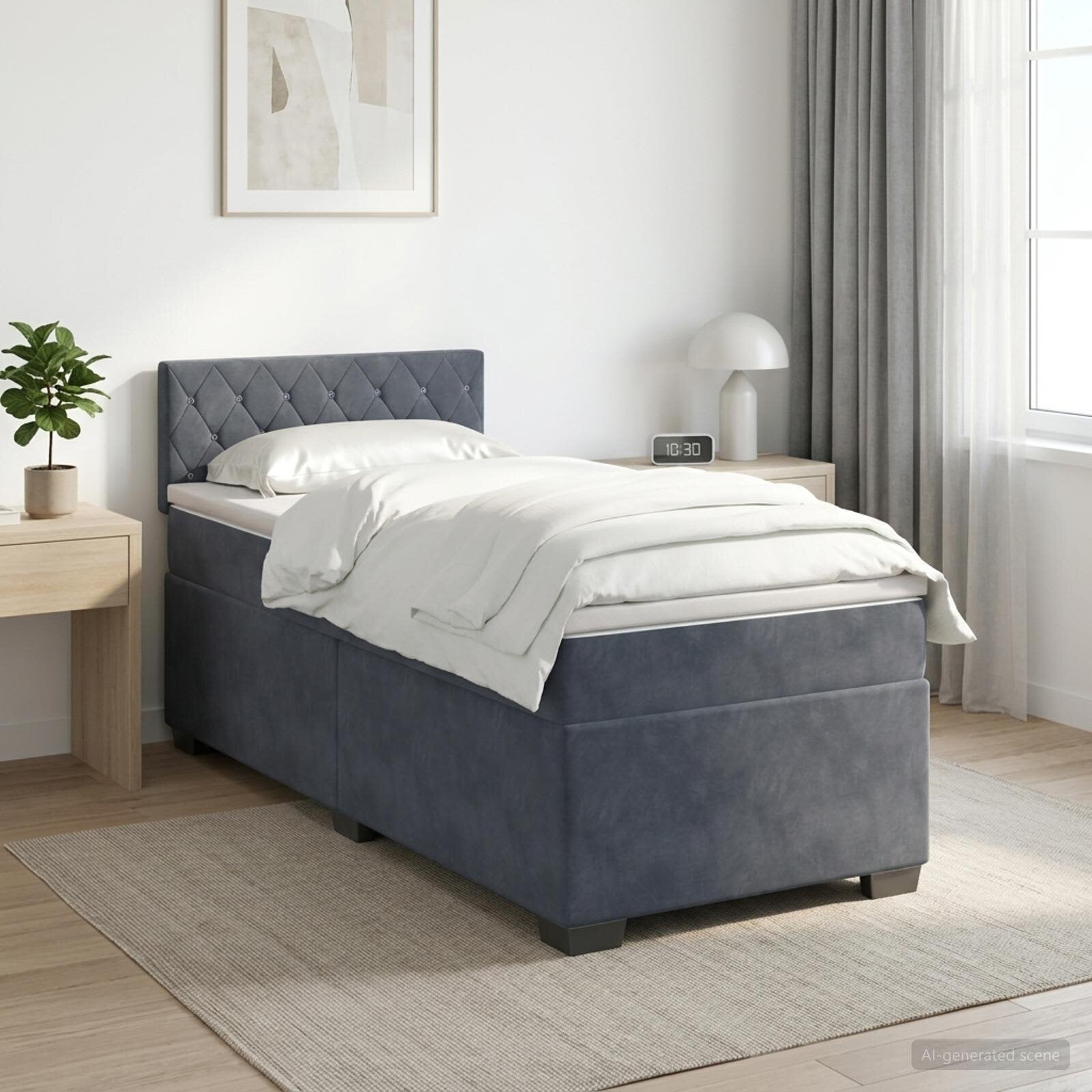 vidaXL Континентално легло с матрак Тъмносиво 90 x 190 cm Кадифе