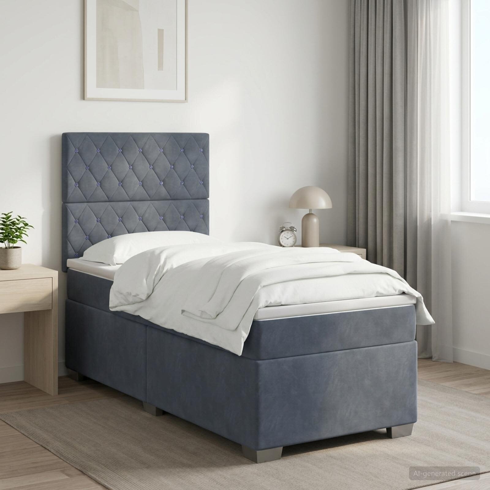 vidaXL Континентално легло с матрак Тъмносиво 90 x 190 cm Кадифе