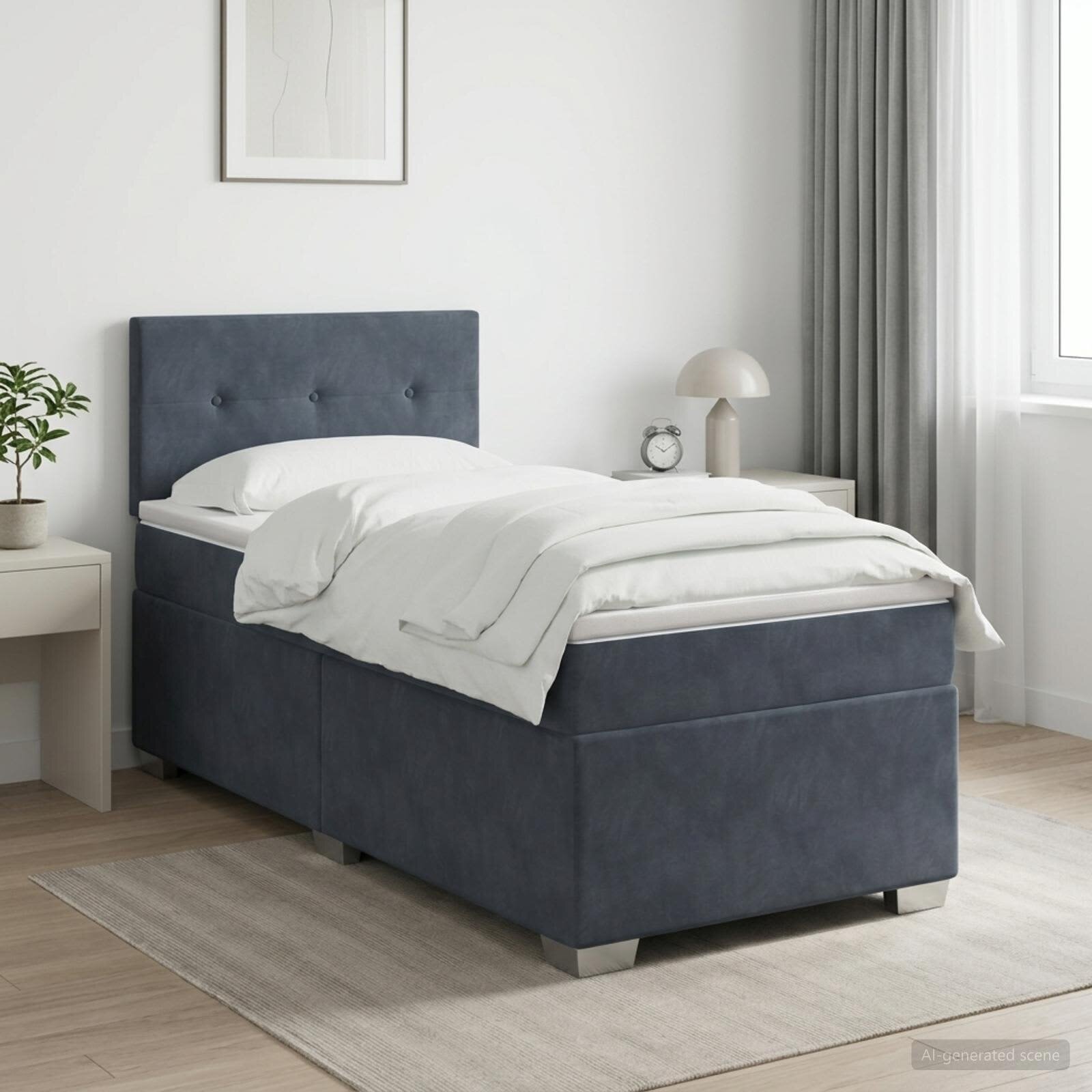 vidaXL Континентално легло с матрак Тъмносиво 90 x 190 cm Кадифе