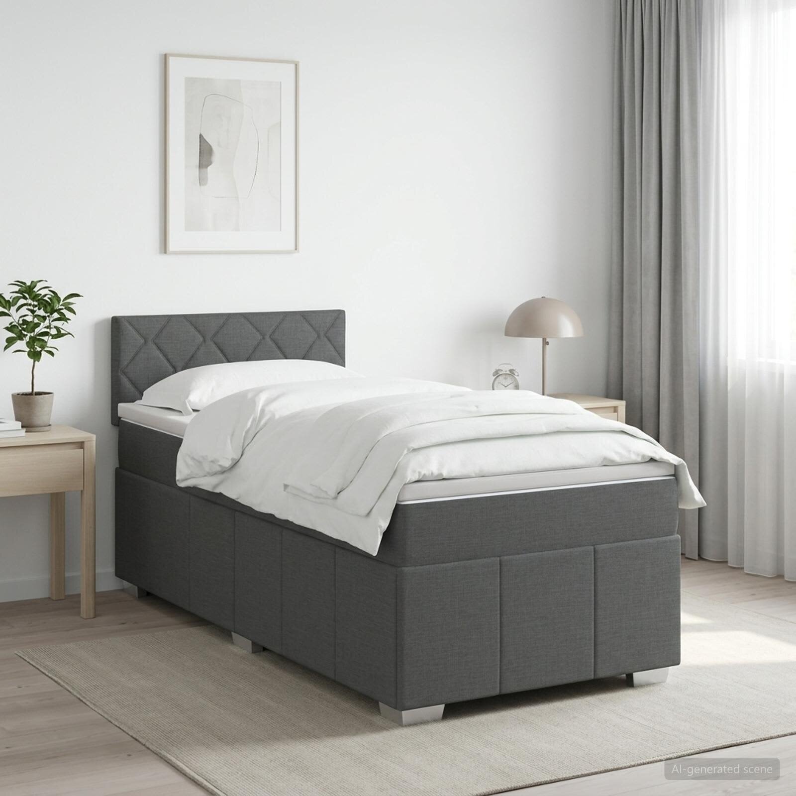vidaXL Континентално легло с матрак Тъмносиво 90 x 190 cm Текстил