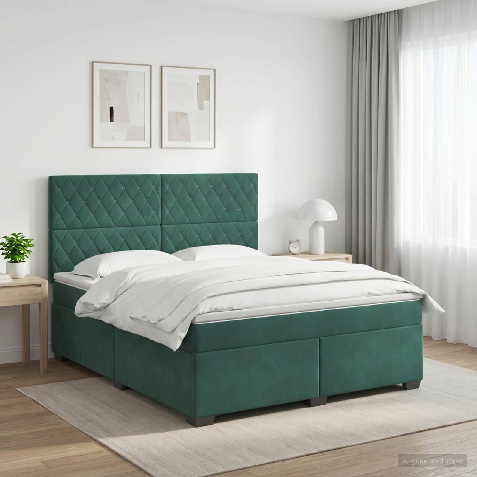 vidaXL Континентално легло с матрак Тъмнозелено 140 x 190 cm Кадифе