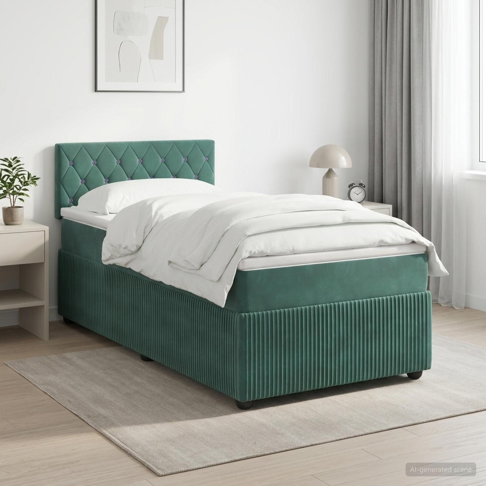 vidaXL Континентално легло с матрак Тъмнозелено 90 x 190 cm Кадифе