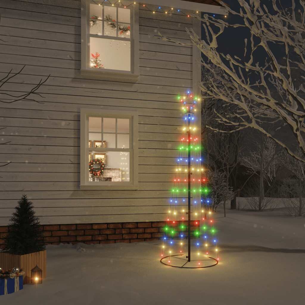 vidaXL Конусовидна коледна елха многоцветна 108 LED 70x180 см