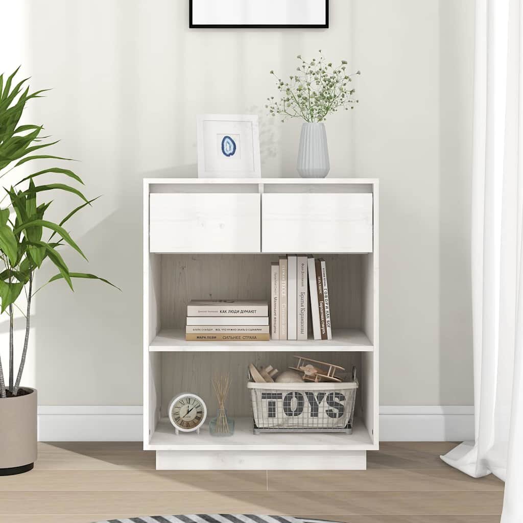 vidaXL Конзолен шкаф бял 60x34x75 см бор масив