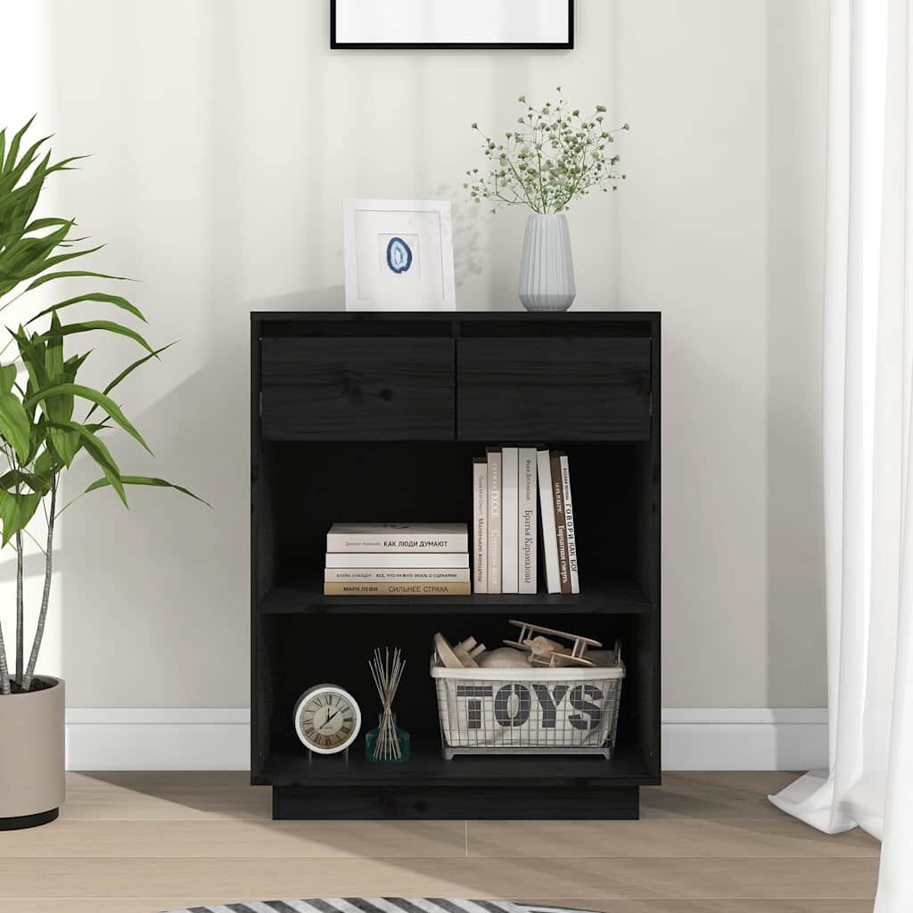 vidaXL Конзолен шкаф черен 60x34x75 см бор масив
