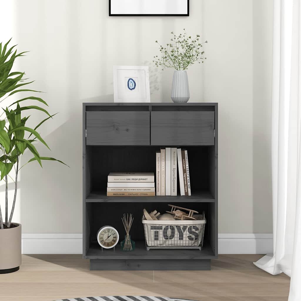 vidaXL Конзолен шкаф сив 60x34x75 см бор масив