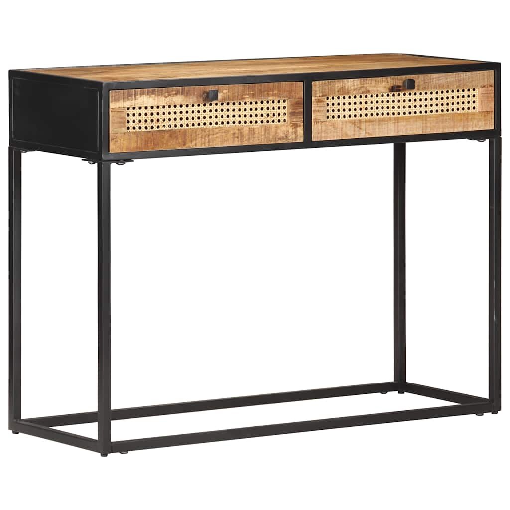 vidaXL Конзолна маса 100x35x75 cм грубо мангово дърво и тръстика
