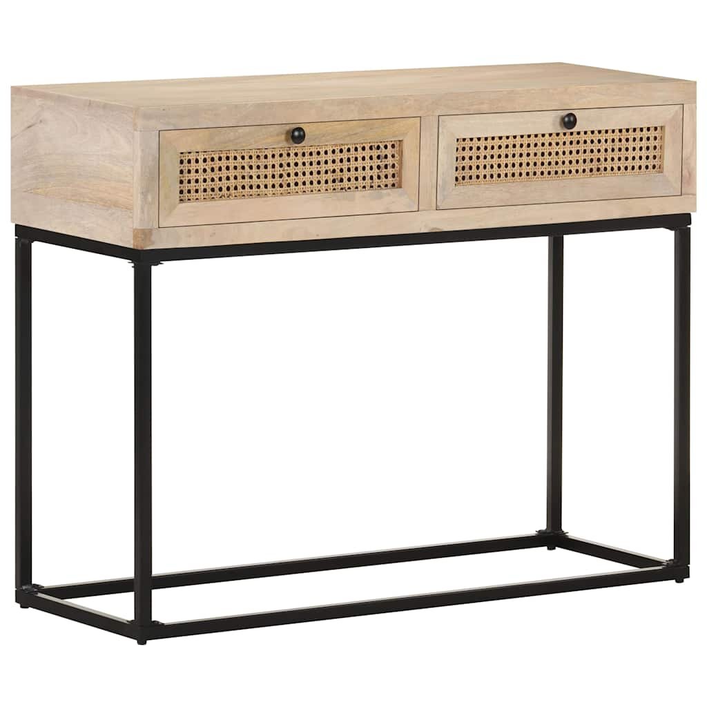 vidaXL Конзолна маса 100x35x76 см манго масив и тръстика