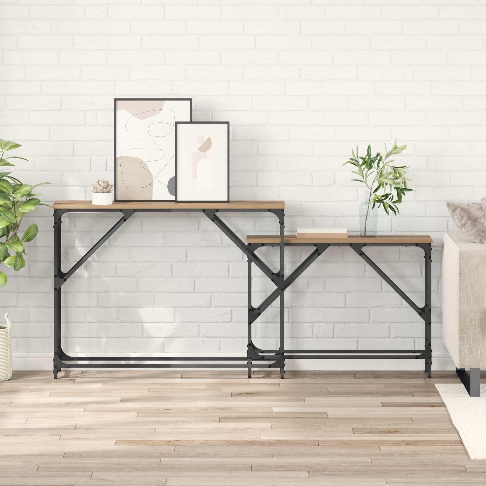 vidaXL Конзолна маса 2 бр. Дъб 100 x 28 x 75 см Инженерна дървесина