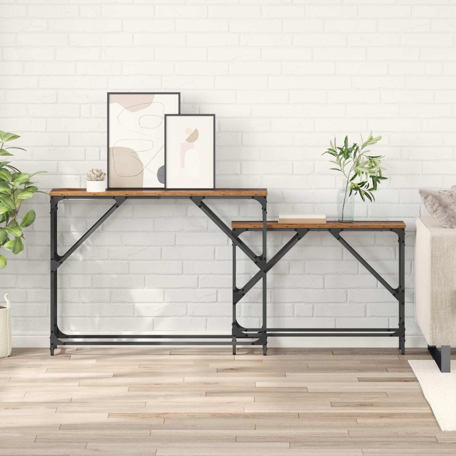 vidaXL Конзолна маса 2 бр. Старо дърво 100 x 28 x 75 см