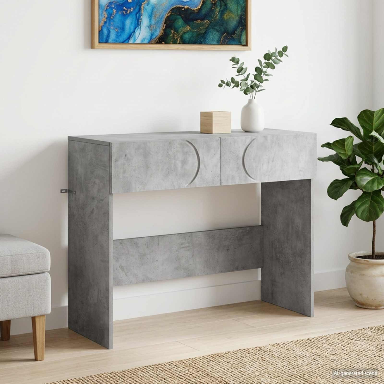 vidaXL Конзолна маса Бетонно сиво 965 x 38 x 75 см Инженерно дърво
