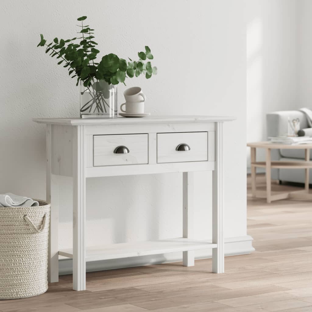 vidaXL Конзолна маса BODO бяла 91x35x74 см бор масив