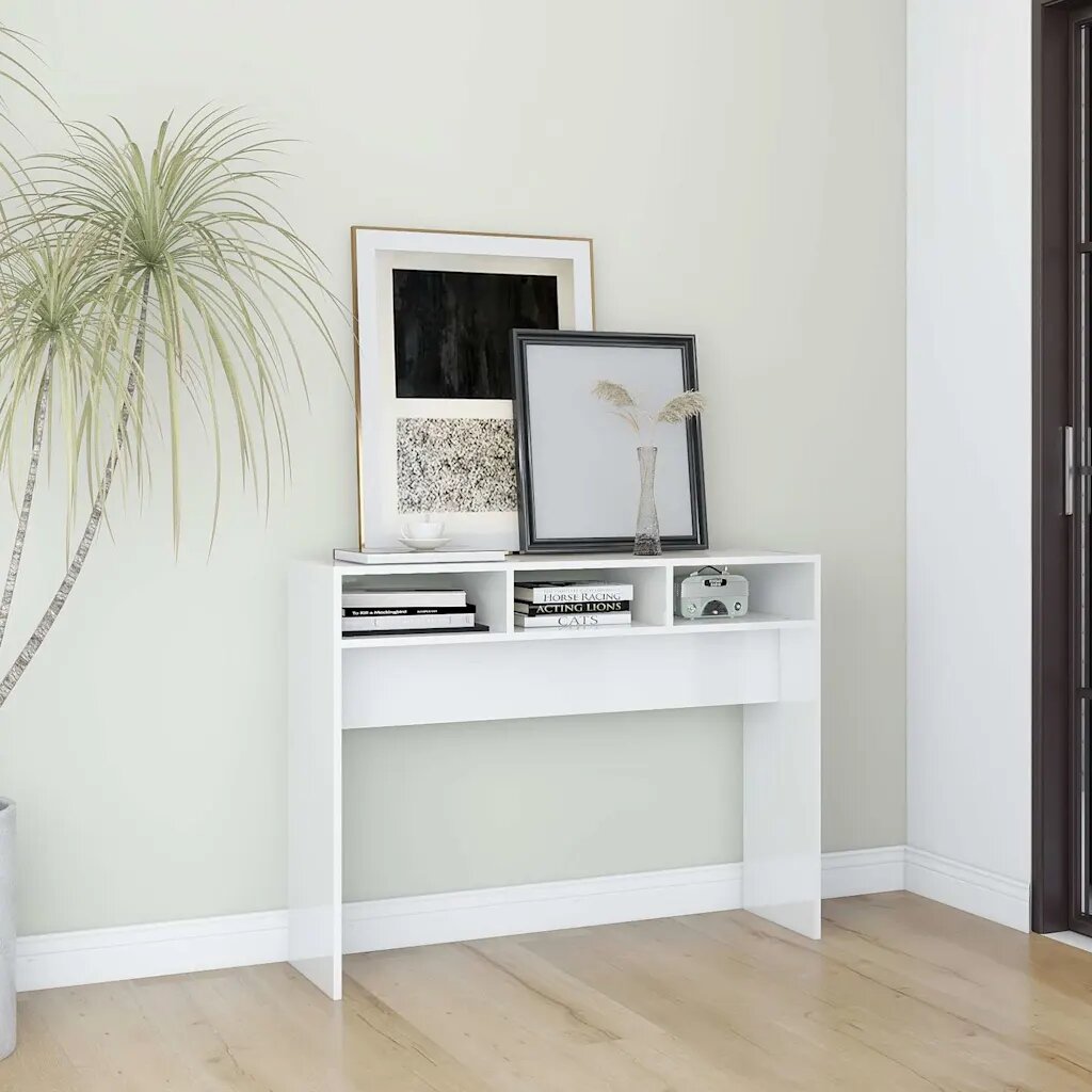 vidaXL Конзолна маса бял гланц 105x30x80 см инженерно дърво