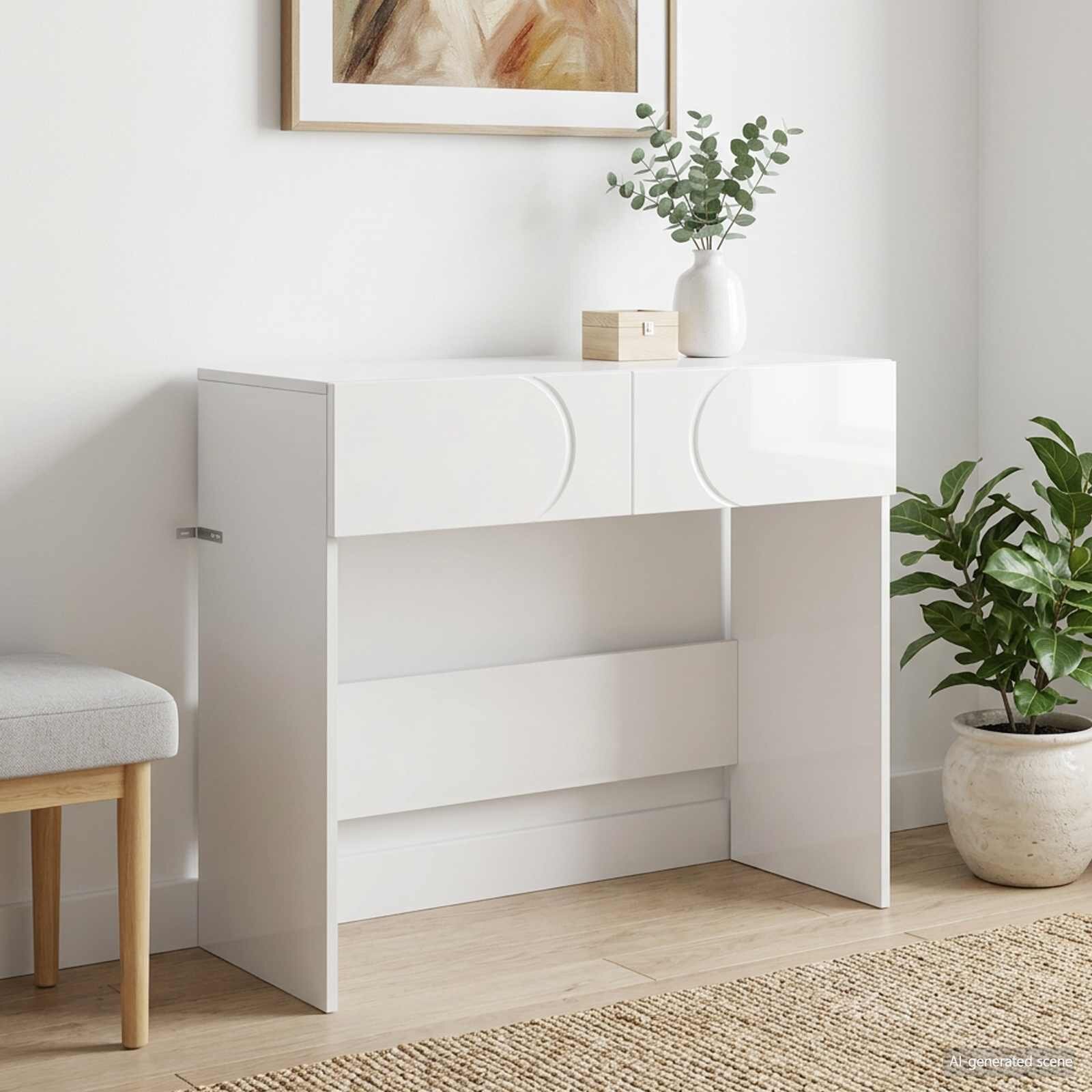 vidaXL Конзолна маса Бял гланц 965 x 38 x 75 см Инженерно дърво