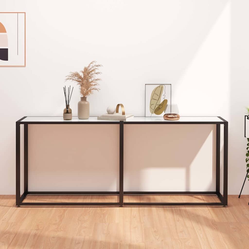 vidaXL Конзолна маса бял мрамор 180x35x755 cм закалено стъкло