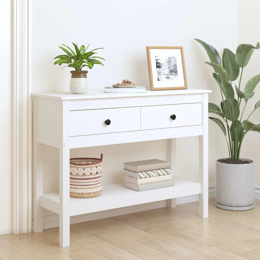 vidaXL Конзолна маса бяла 100 x 35 x 75 см борово дърво масив