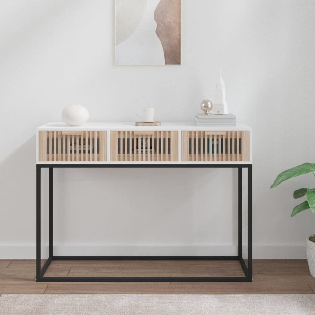 vidaXL Конзолна маса бяла 105x30x75 см инженерно дърво и желязо