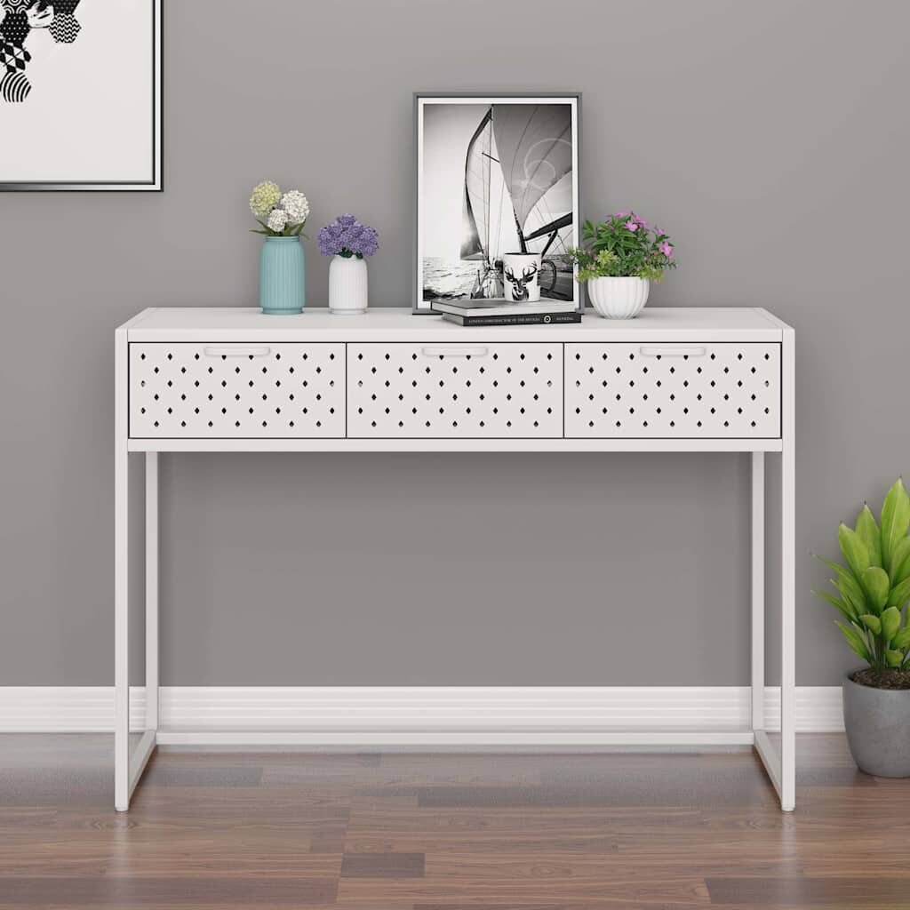vidaXL Конзолна маса бяла 106x35x75 cм стомана