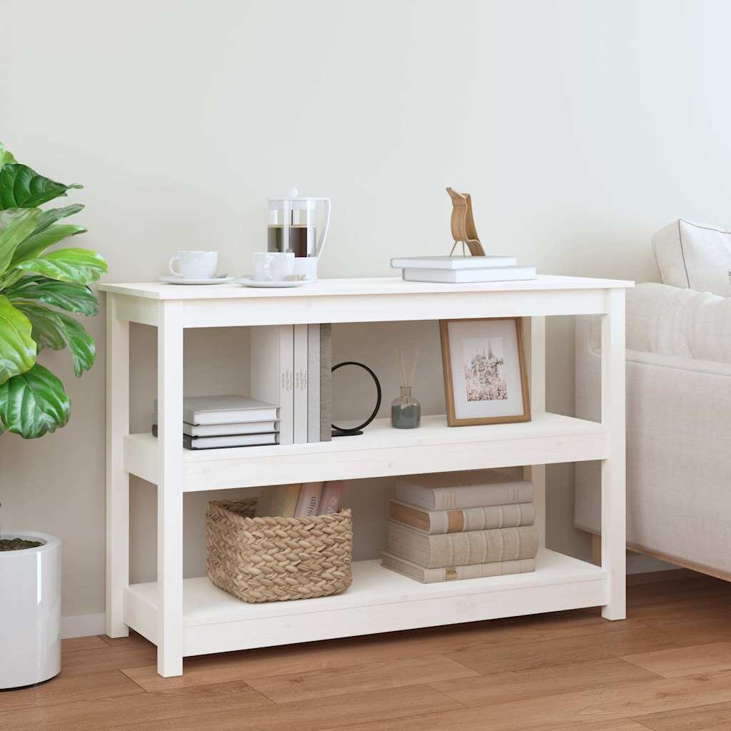 vidaXL Конзолна маса бяла 110x40x74 см борово дърво масив